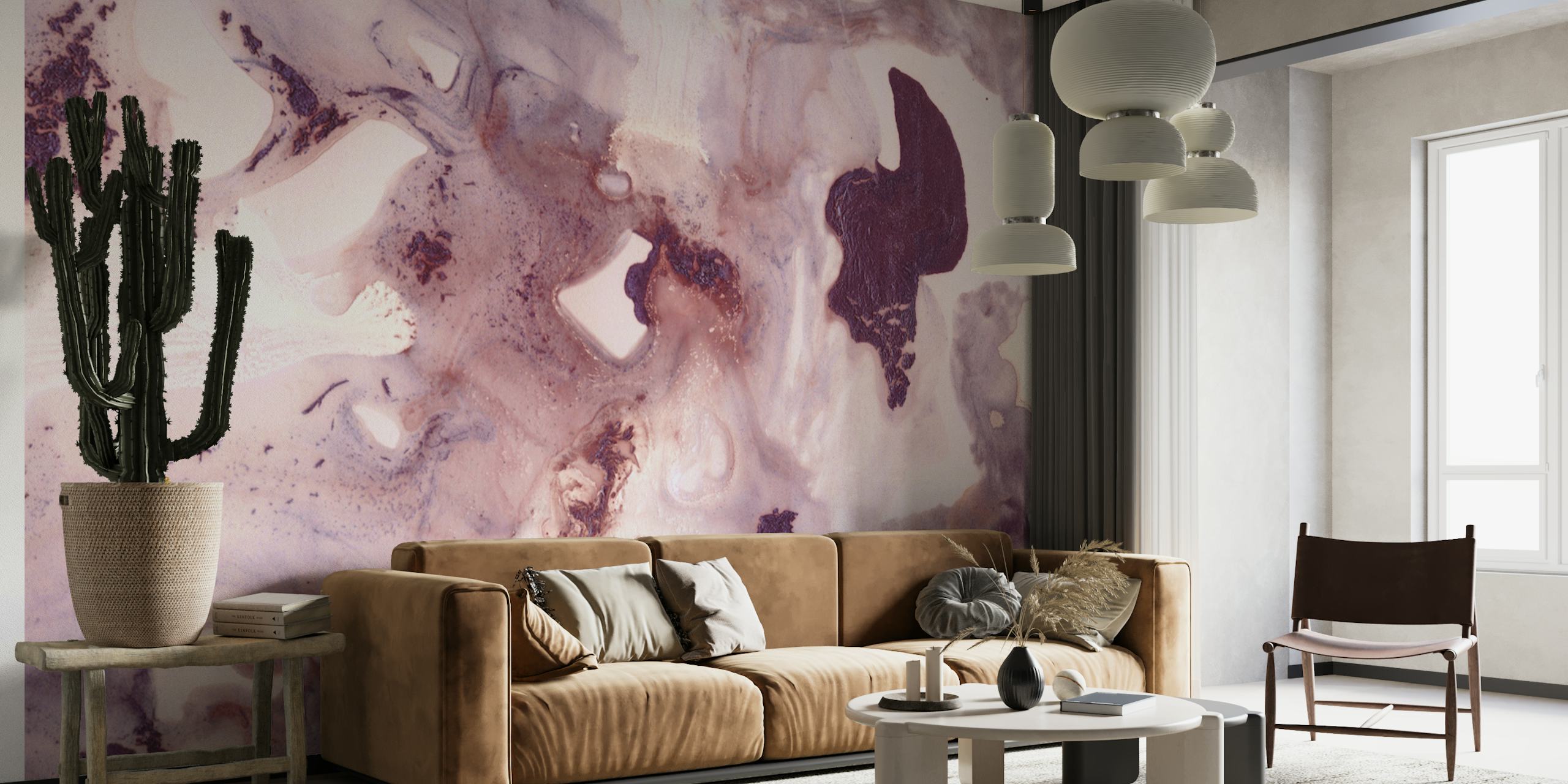 Carta da parati Plum Blush Ink Marble nella stanza