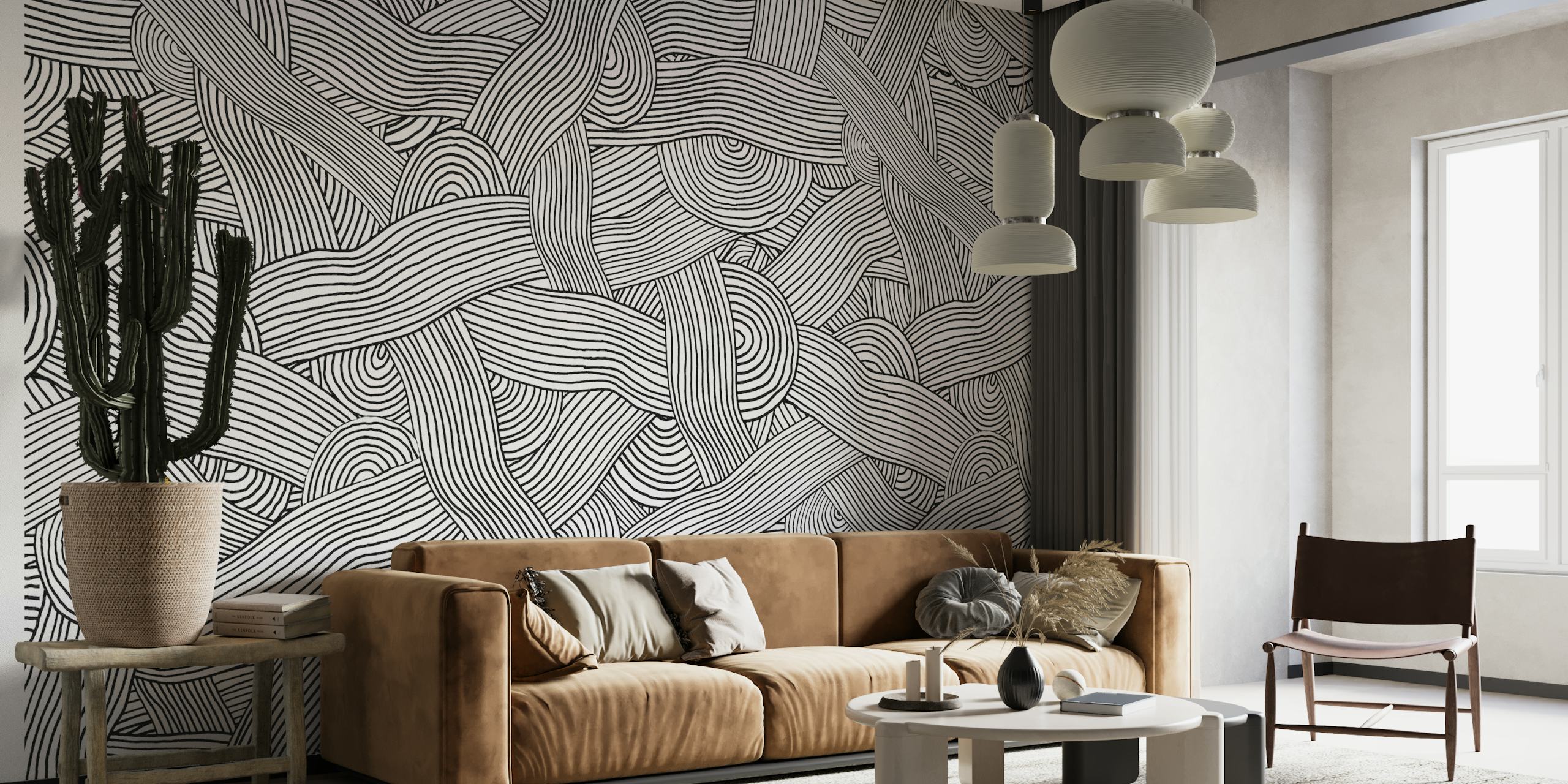 Monochromatic Abstract Handmade Lines and Stripes behang