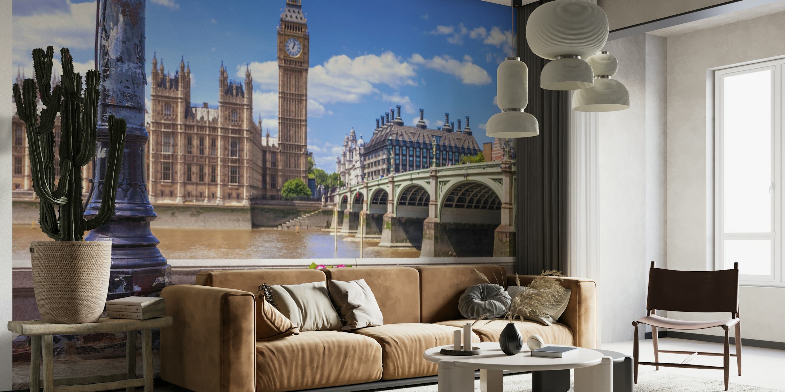 Big Ben and Parliament wall mural with Thames River view