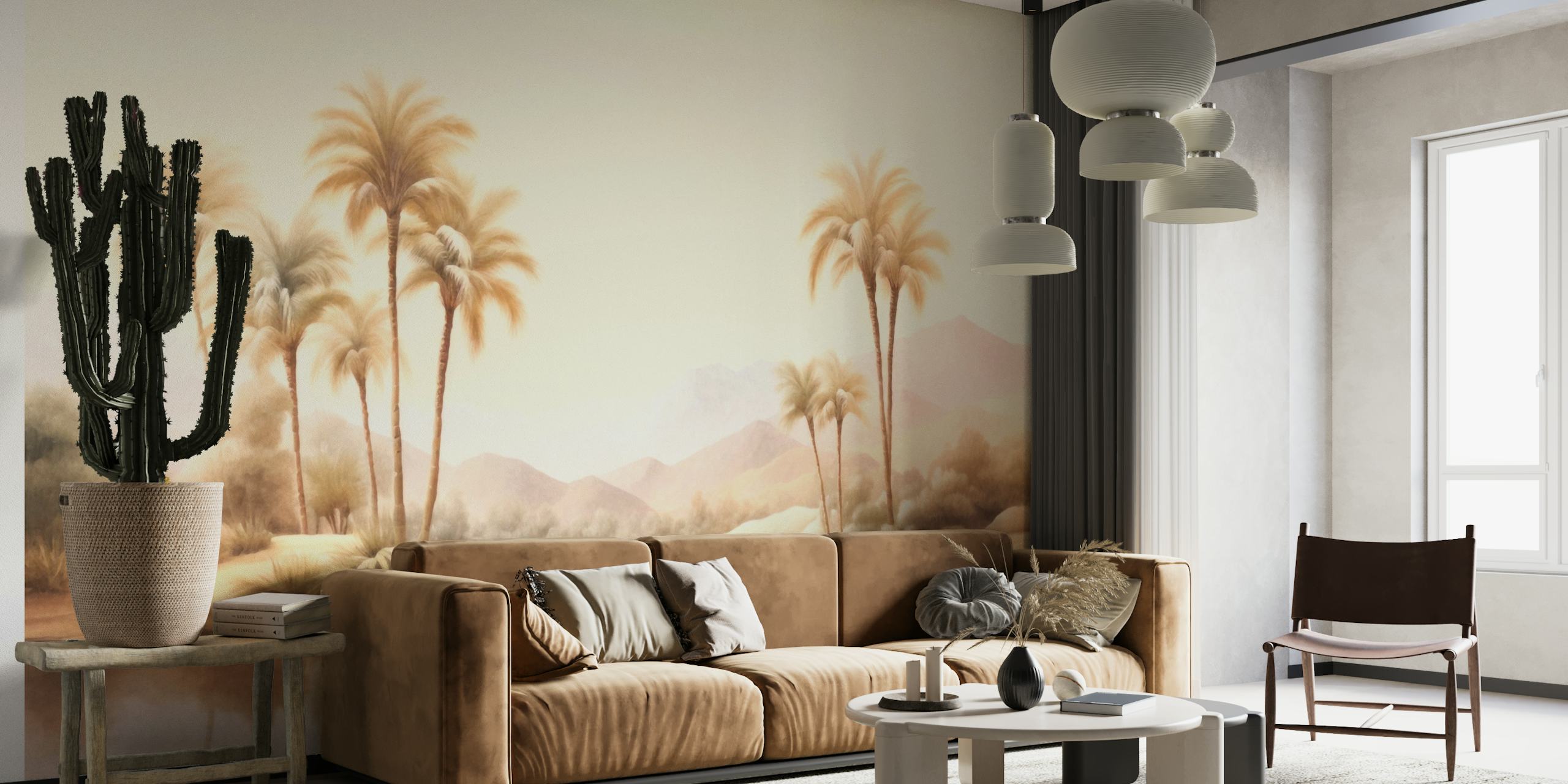 Tropical Sunset With Palm Trees And Waterr wallpaper