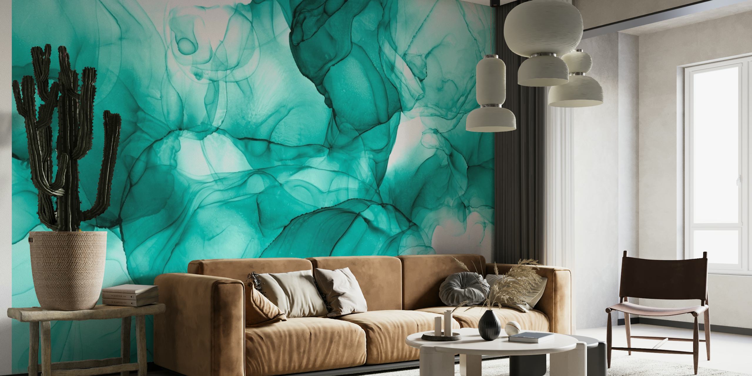 Turquoise marble ink wallpaper