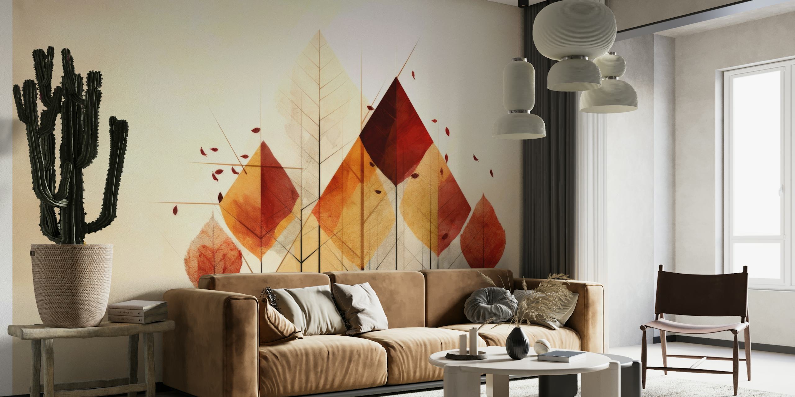 Geometric Art AUTUMN Red leaves wallpaper