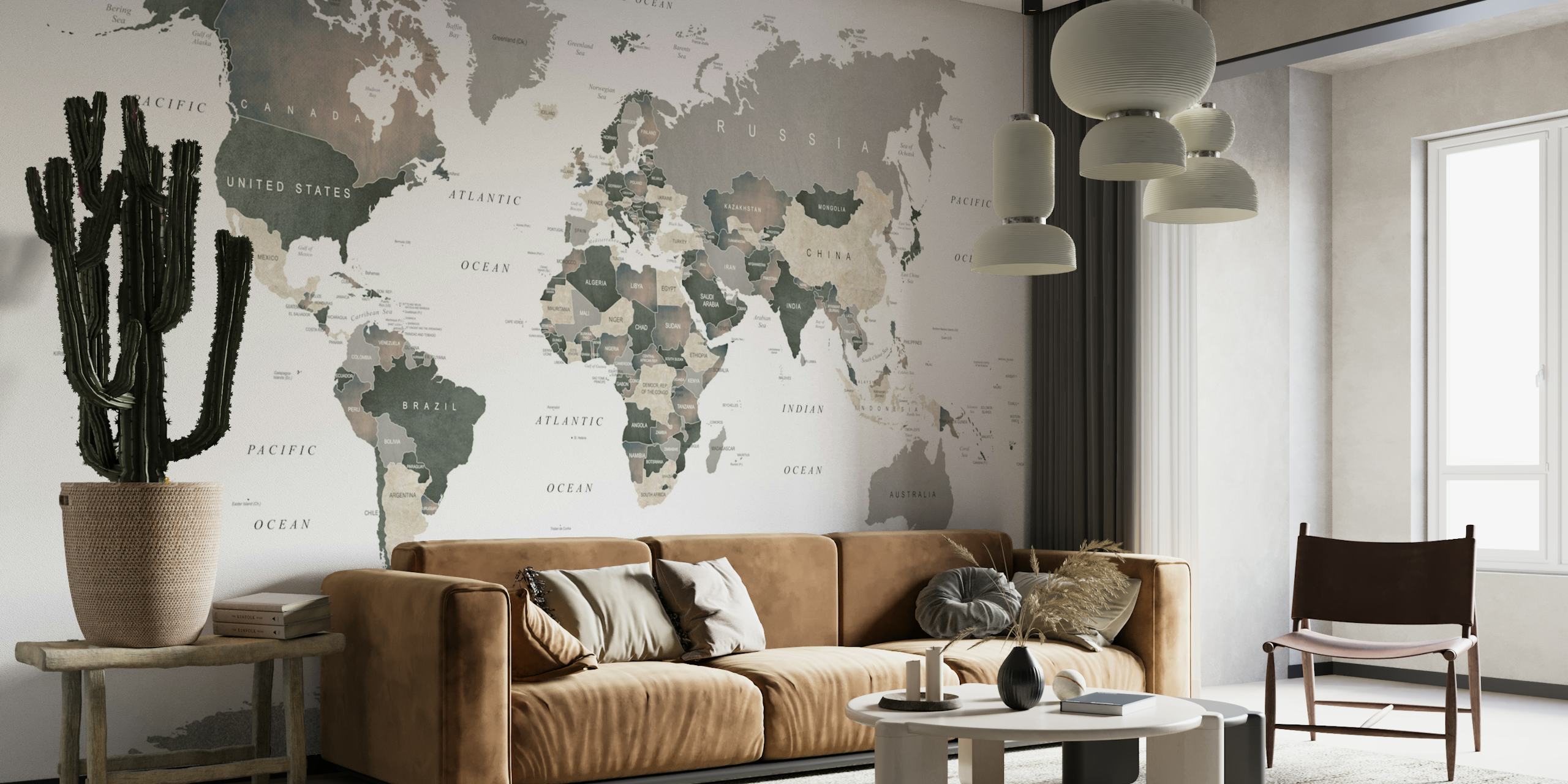 Map of the World Muted Tones tapet