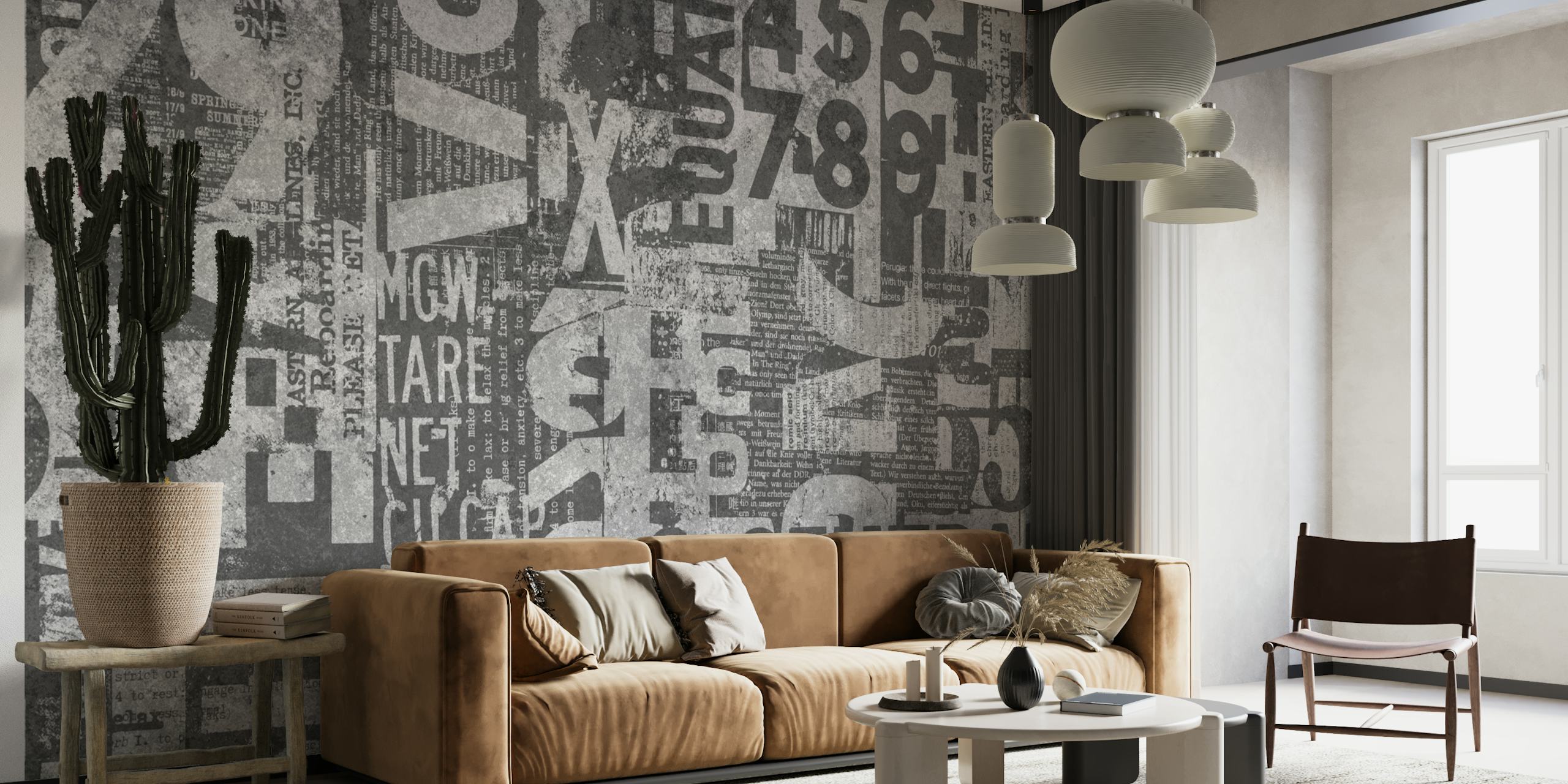 Grunge Typography Urban Style With Letters And Numbers In Grey behang