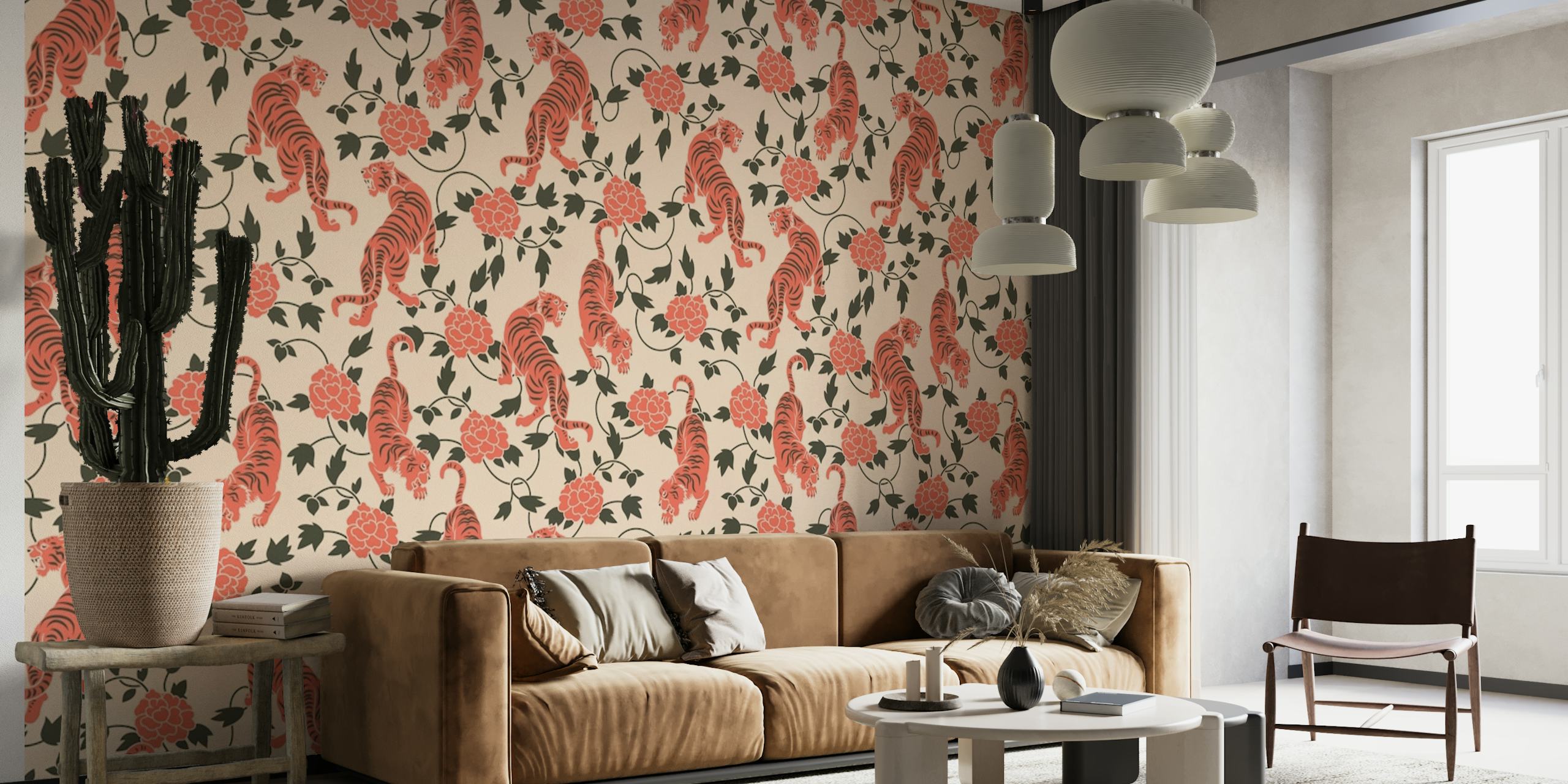 Vintage Chinese Tigers and Florals wallpaper