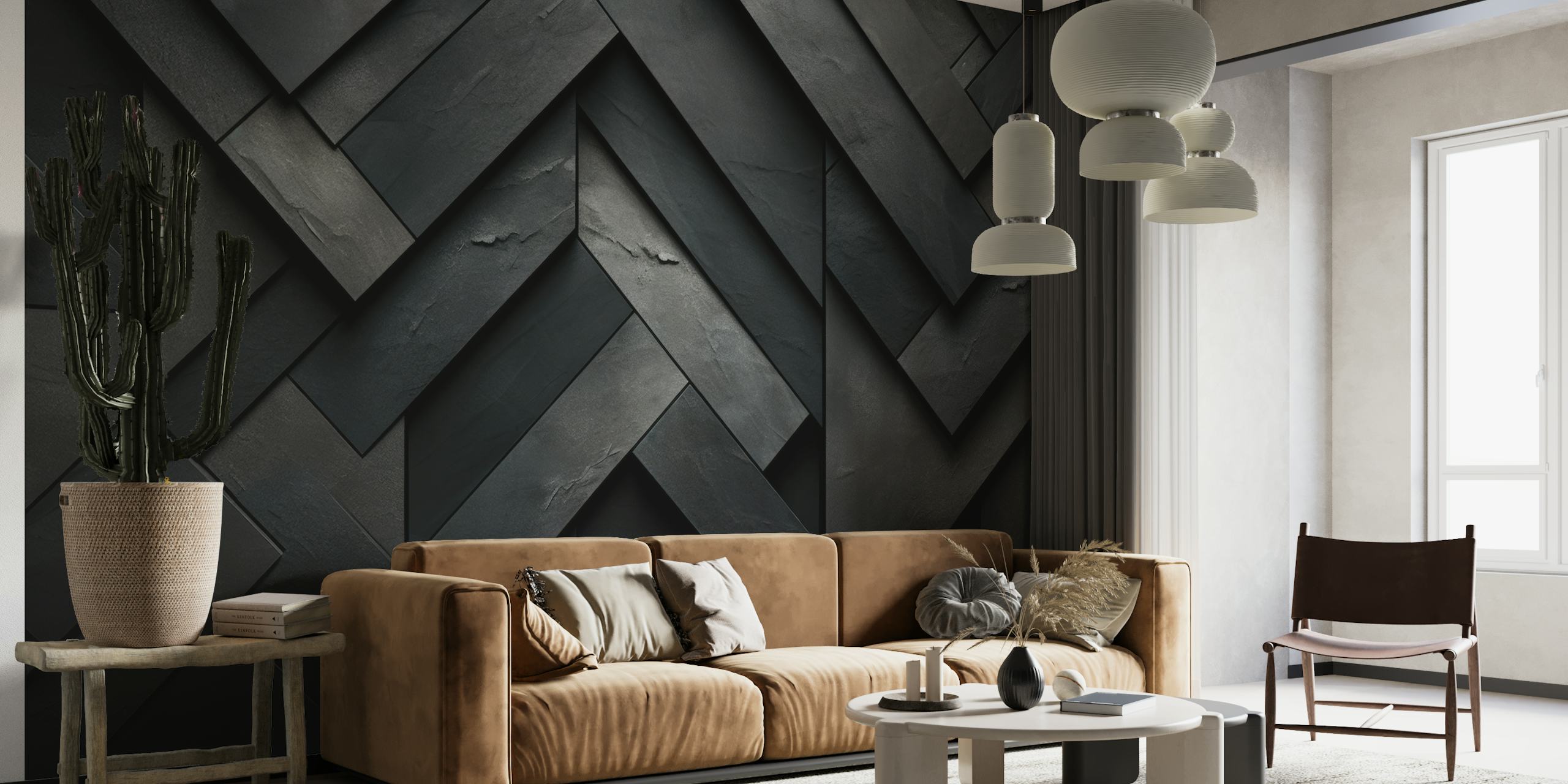 Black concrete abstract geometric wall mural