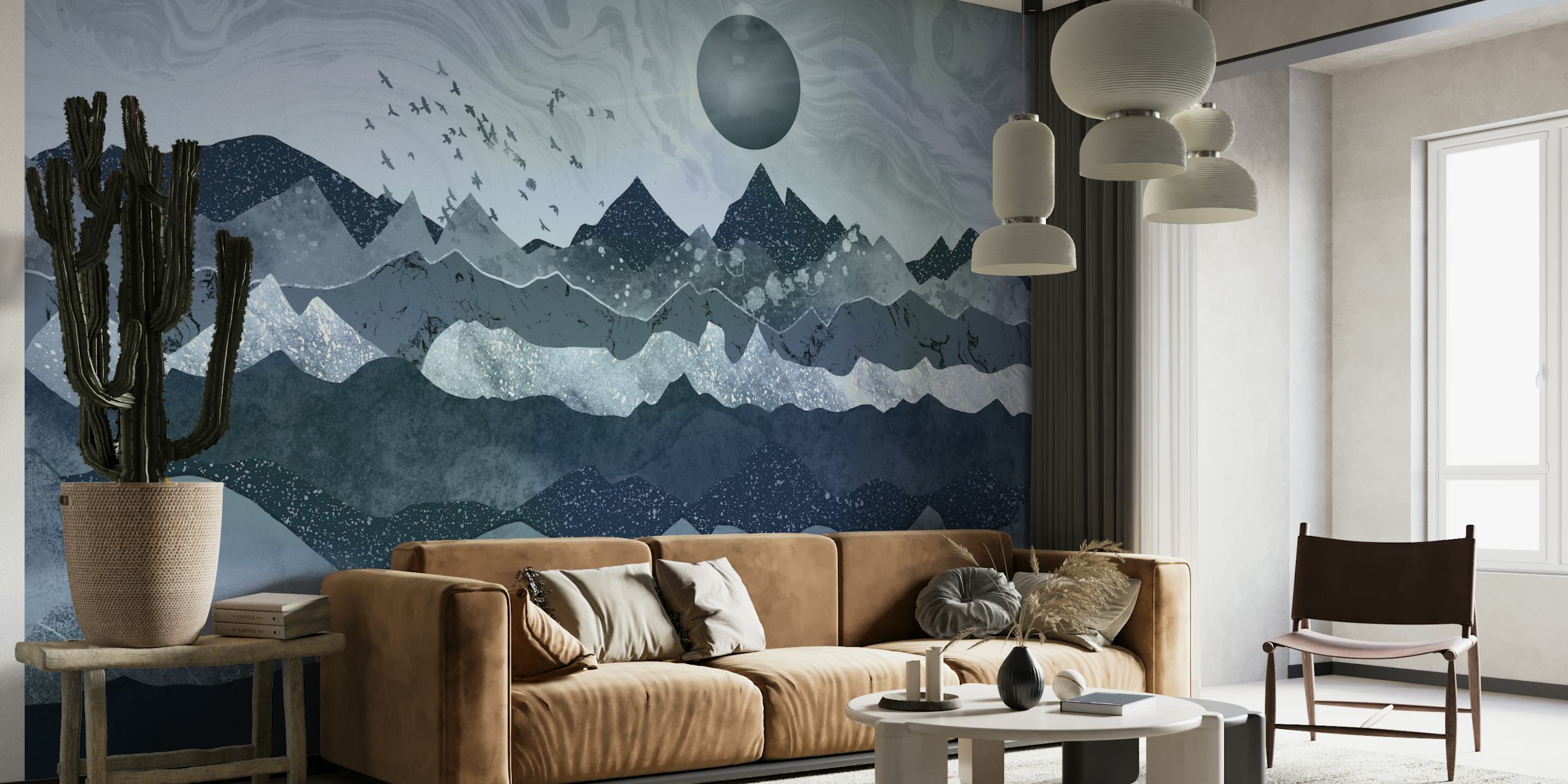 Blue valleys and mountains at sunset papel pintado