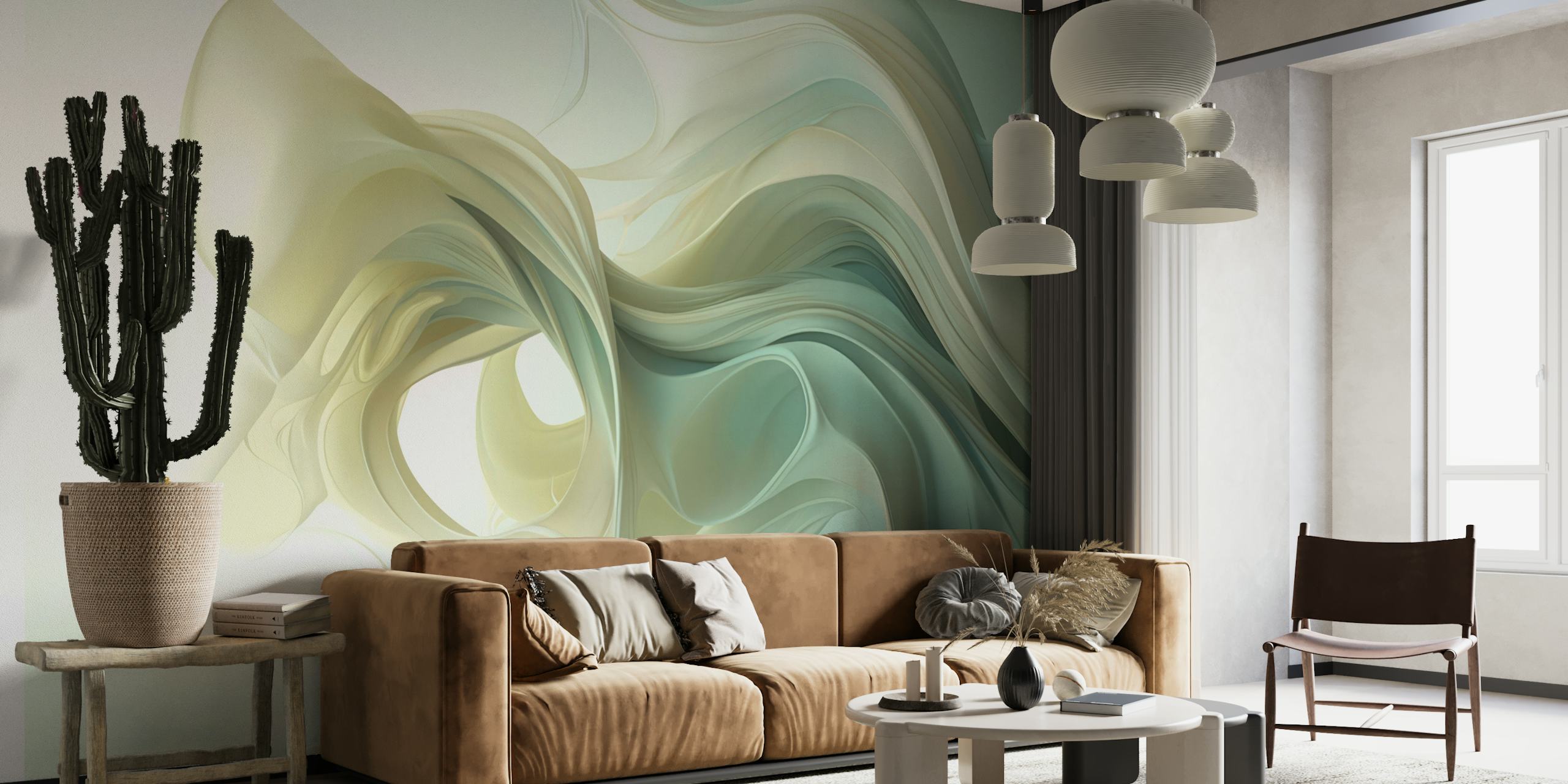 Ethereal Fluid Dreams Mint Cream wallpaper