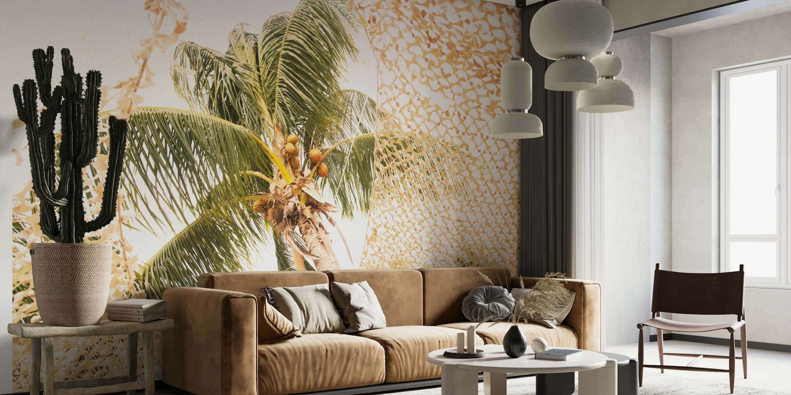 Caribbean palm tree wallpaper in a room