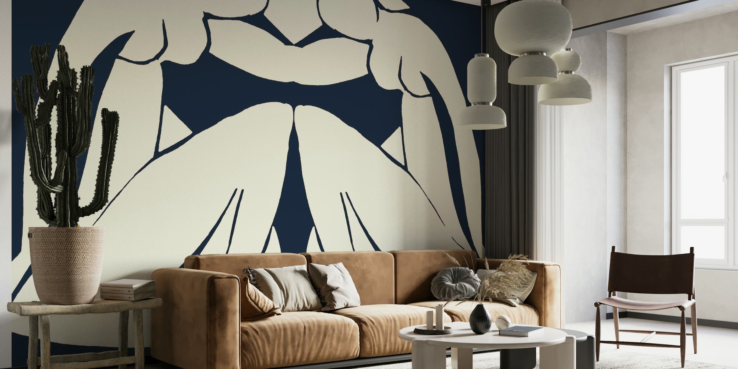 Matisse Sisters abstract silhouette wall mural in navy blue and white