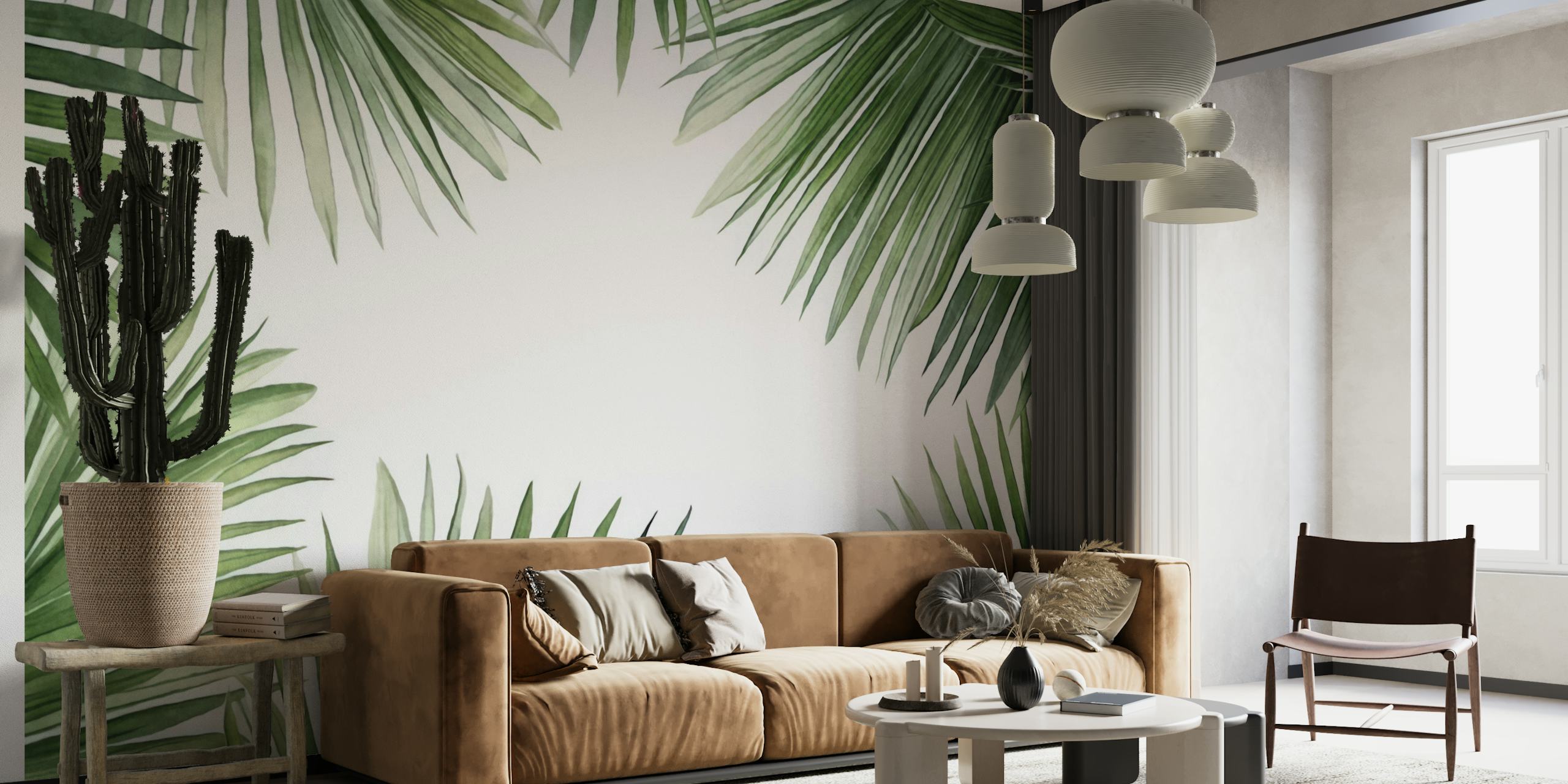 Tropical Frame Lush Green Palm Leaves wallpaper