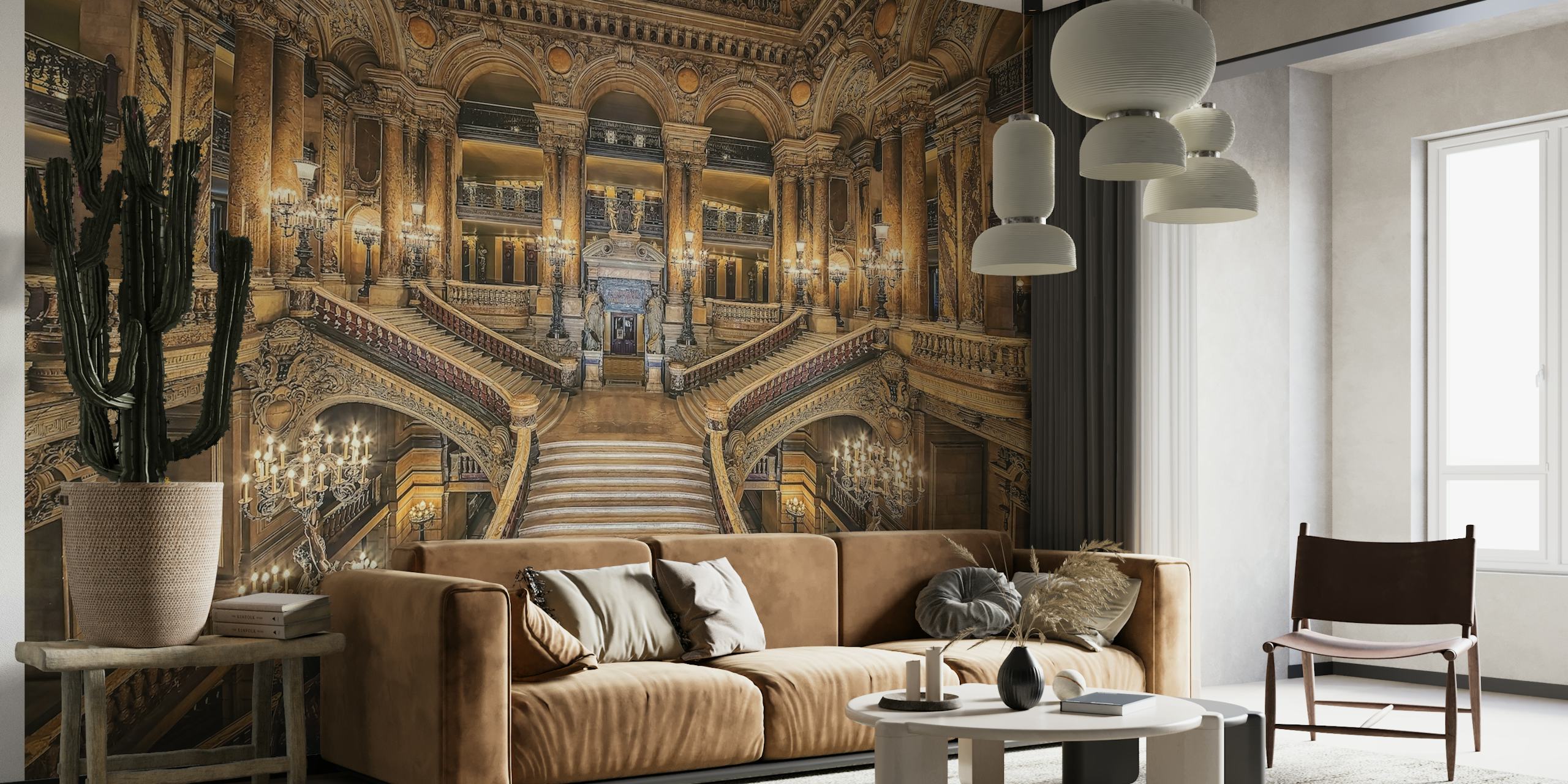Palais Garnier operahus indvendigt vægmaleri med storslåede trapper og gyldne ornamenter