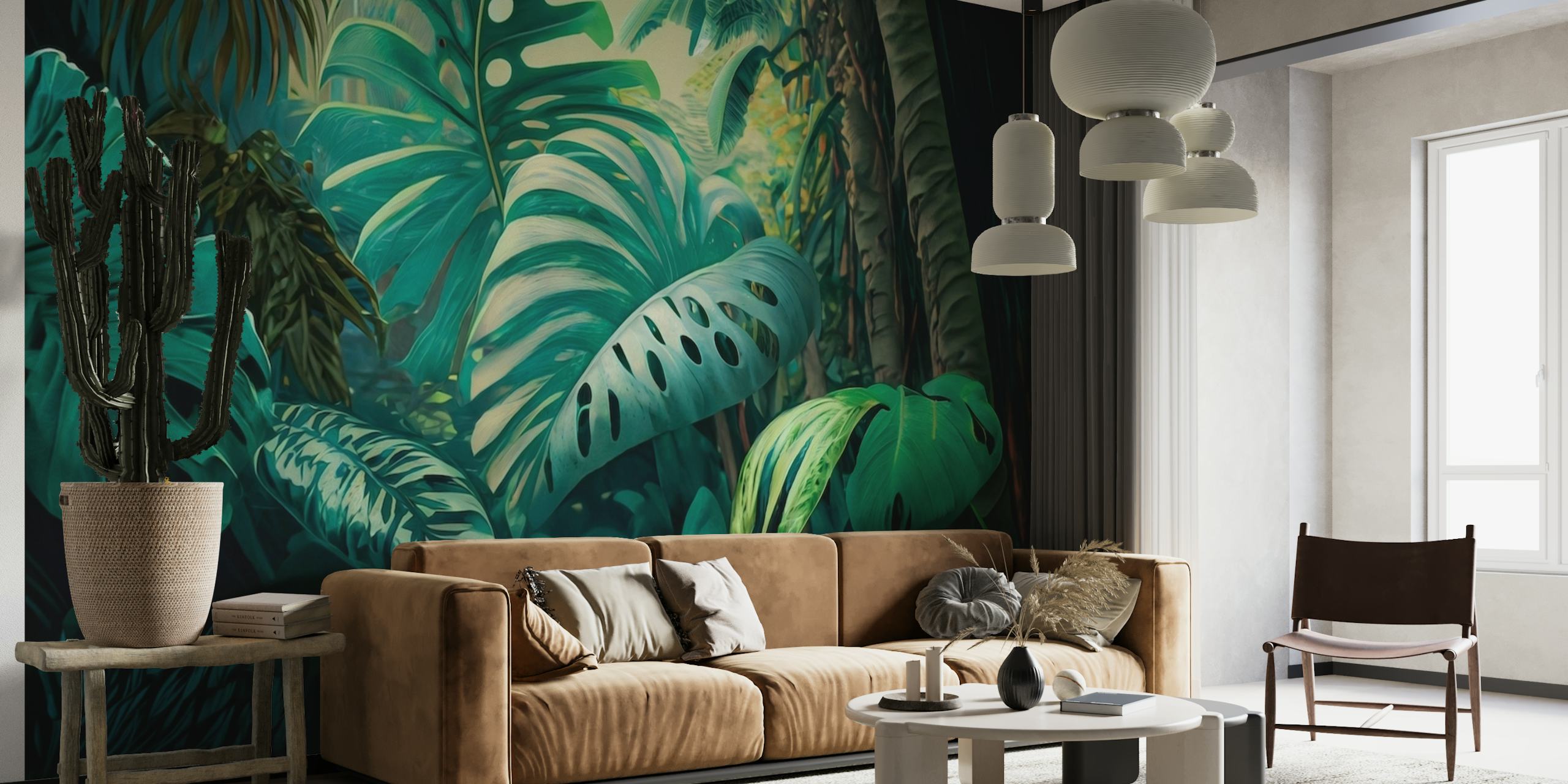 Tropical jungle painting wallpaper