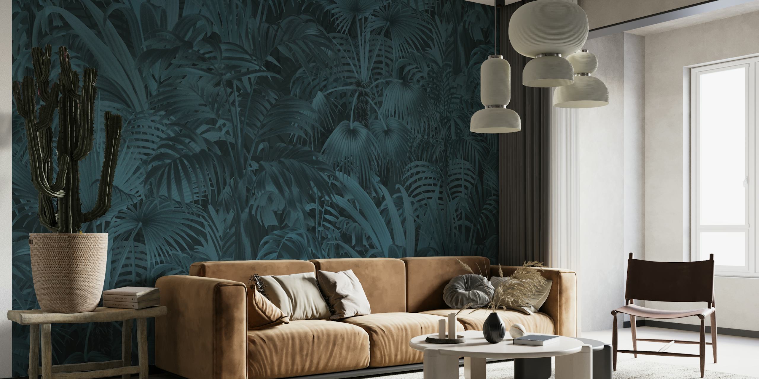 Dark teal tropical rainforest wallpaper