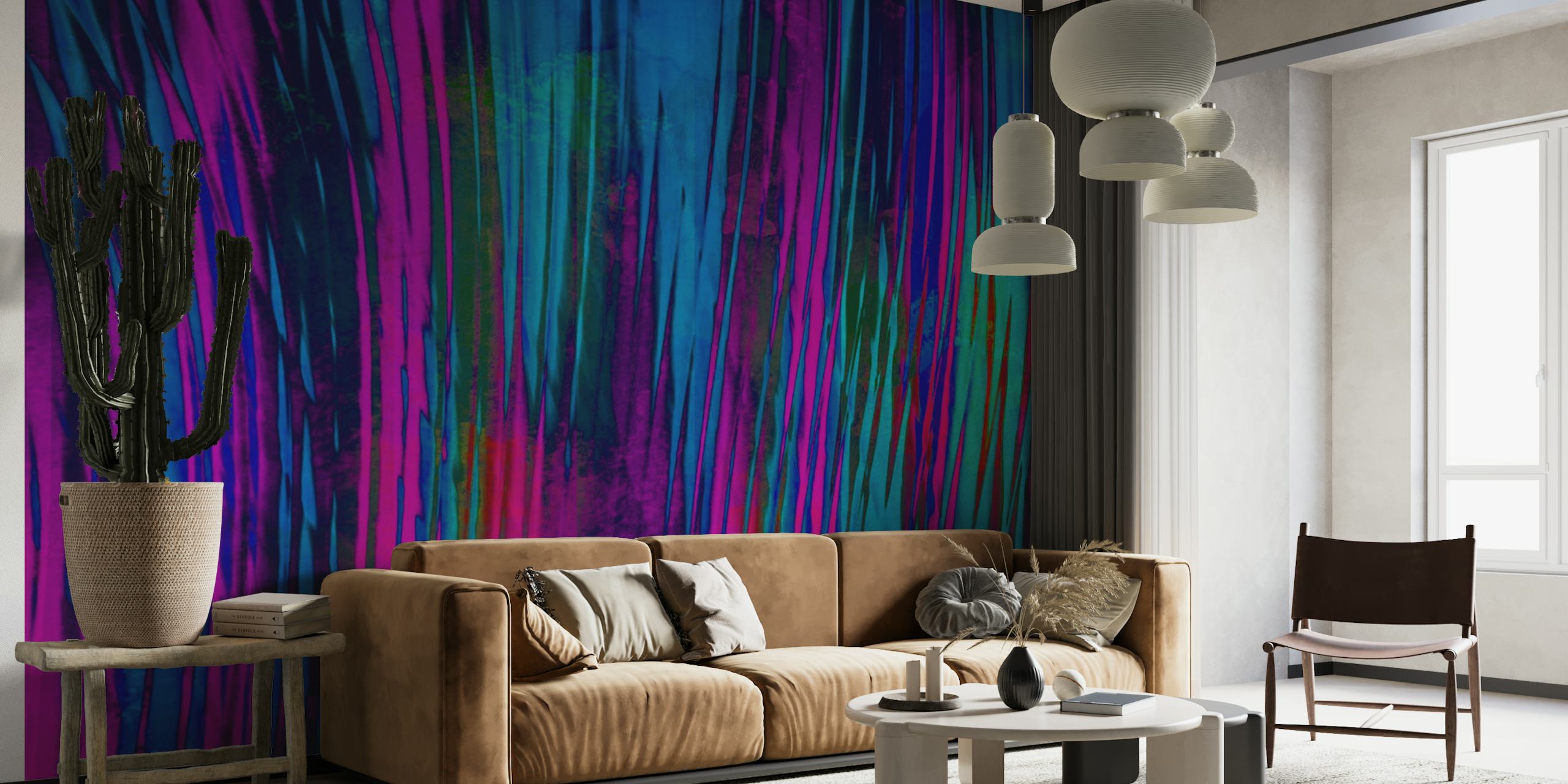 Crazy Seventies Teal Cyan Magenta tapeta w pokoju