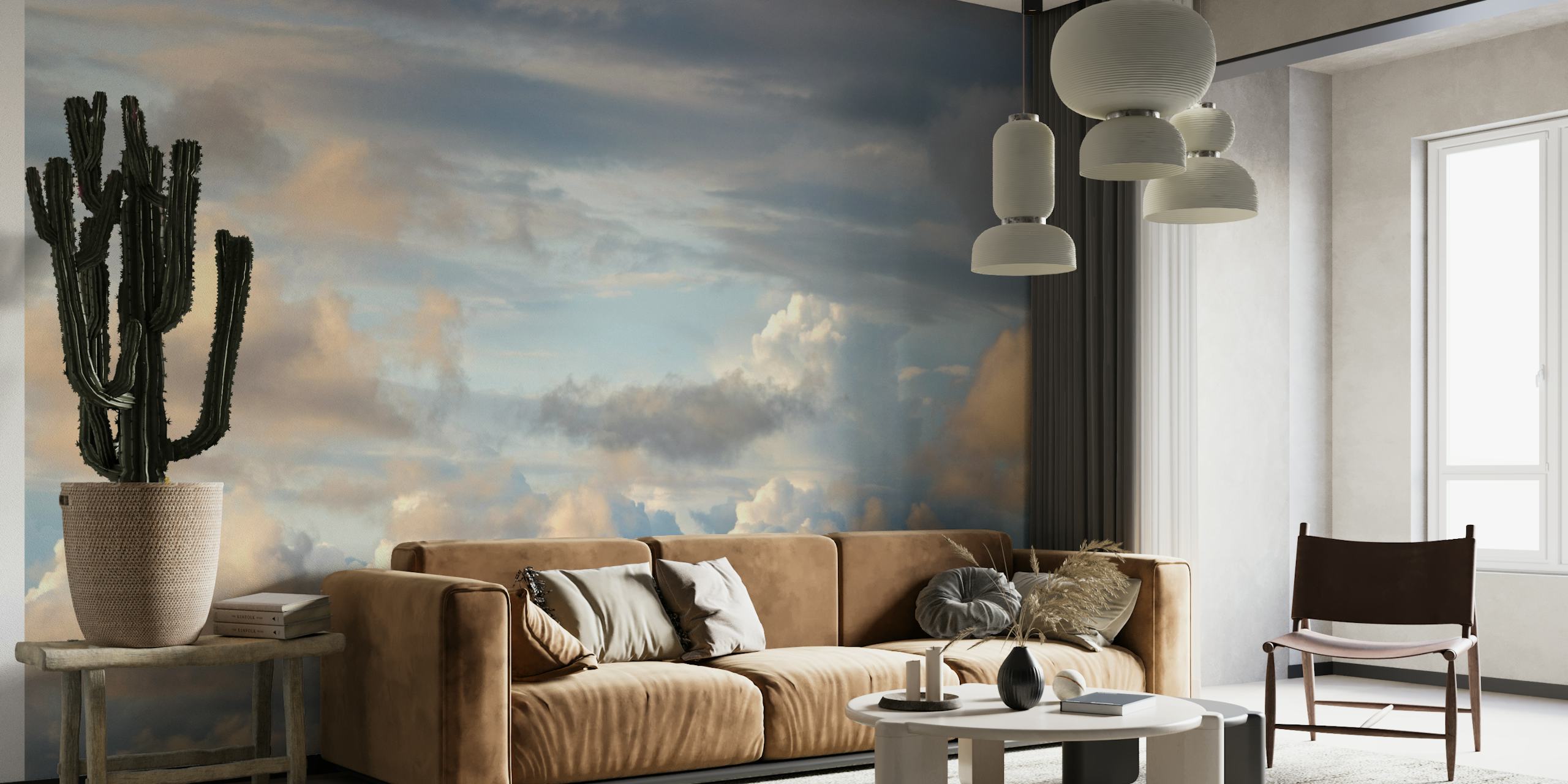 Pastel Sky wall mural with fluffy clouds and soft colors