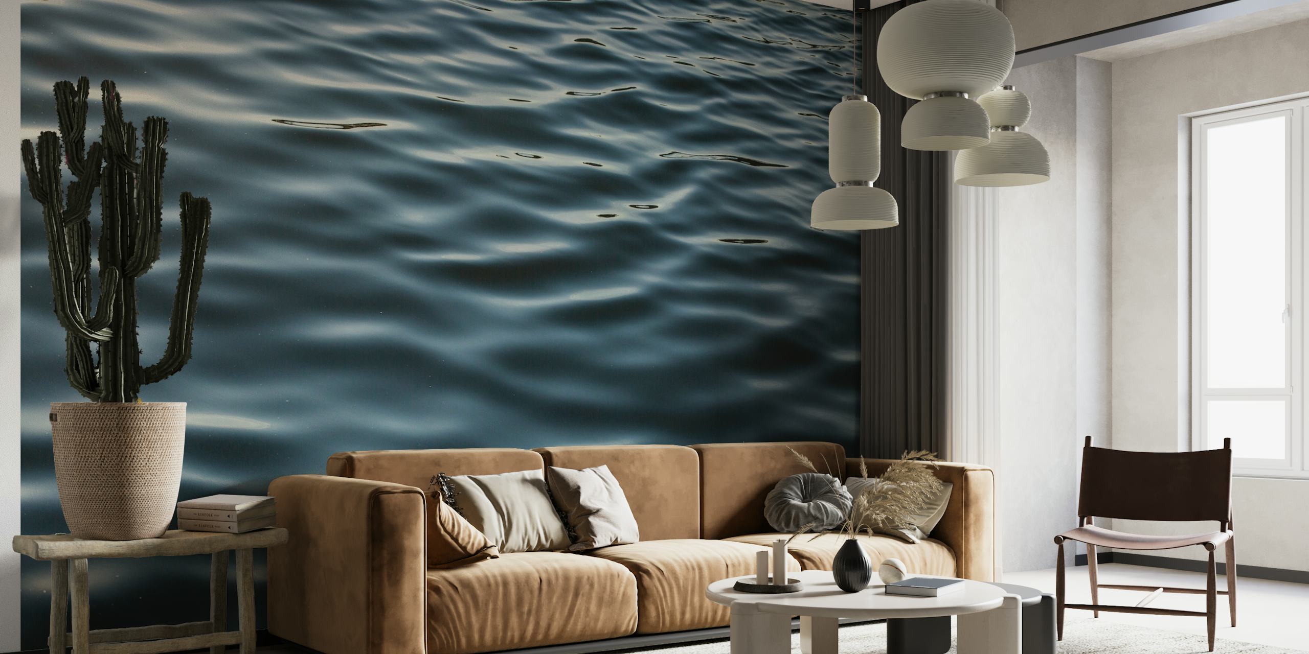 Gros plan d'une fresque murale de vagues calmes de l'océan pour une ambiance sereine
