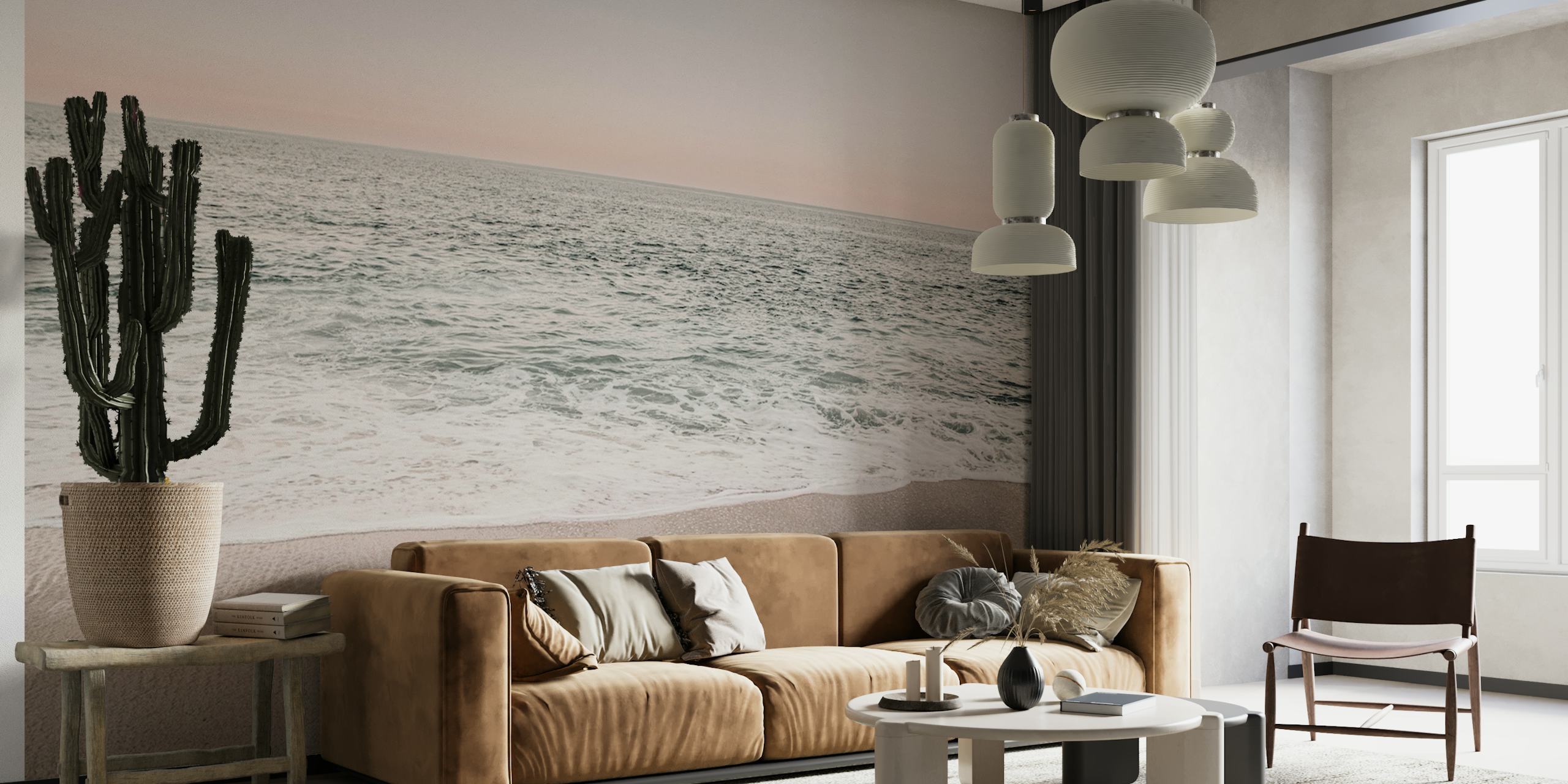 Pastel Mediterranean Sea behang in een kamer