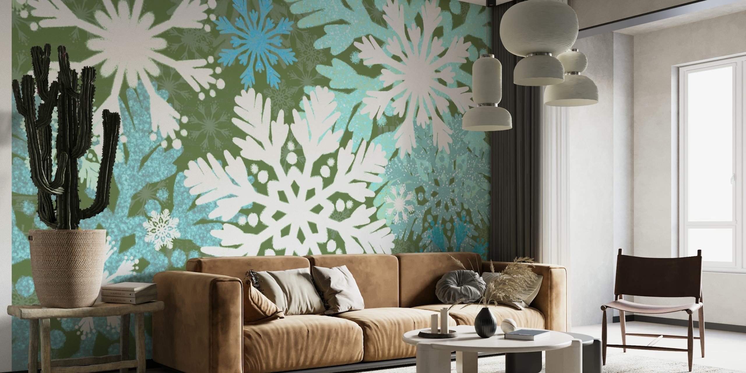 Papel de parede Snowflakes Magic (Blue) em um quarto