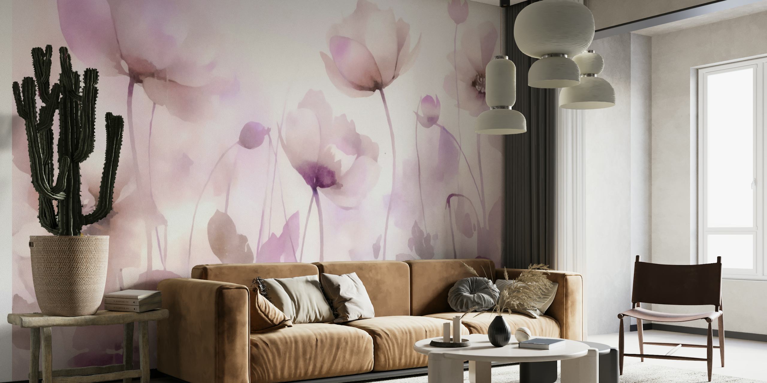 Ethereal Meadow Watercolor Flowers Pastel Pink wallpaper