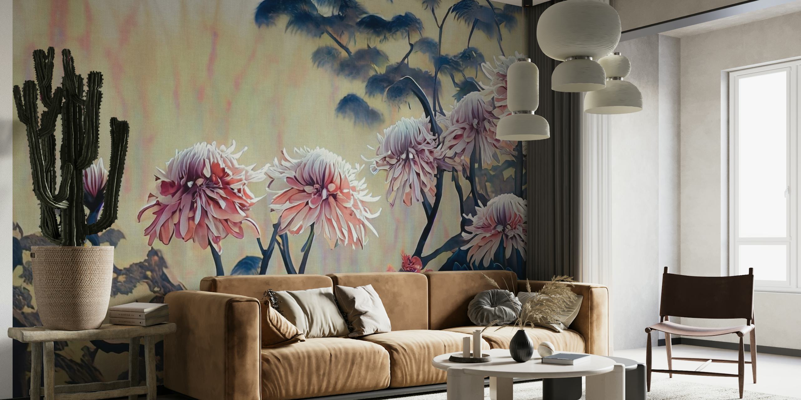 Asian fall floral wallpaper
