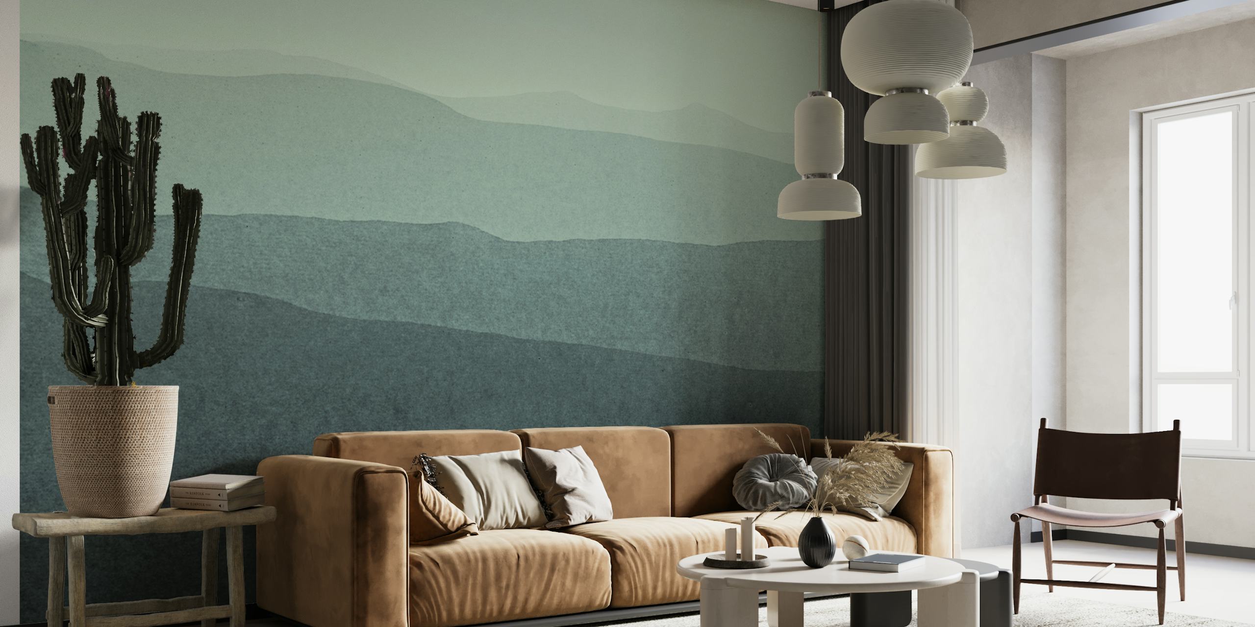 Gradient horizon tapet i ett modernt rum