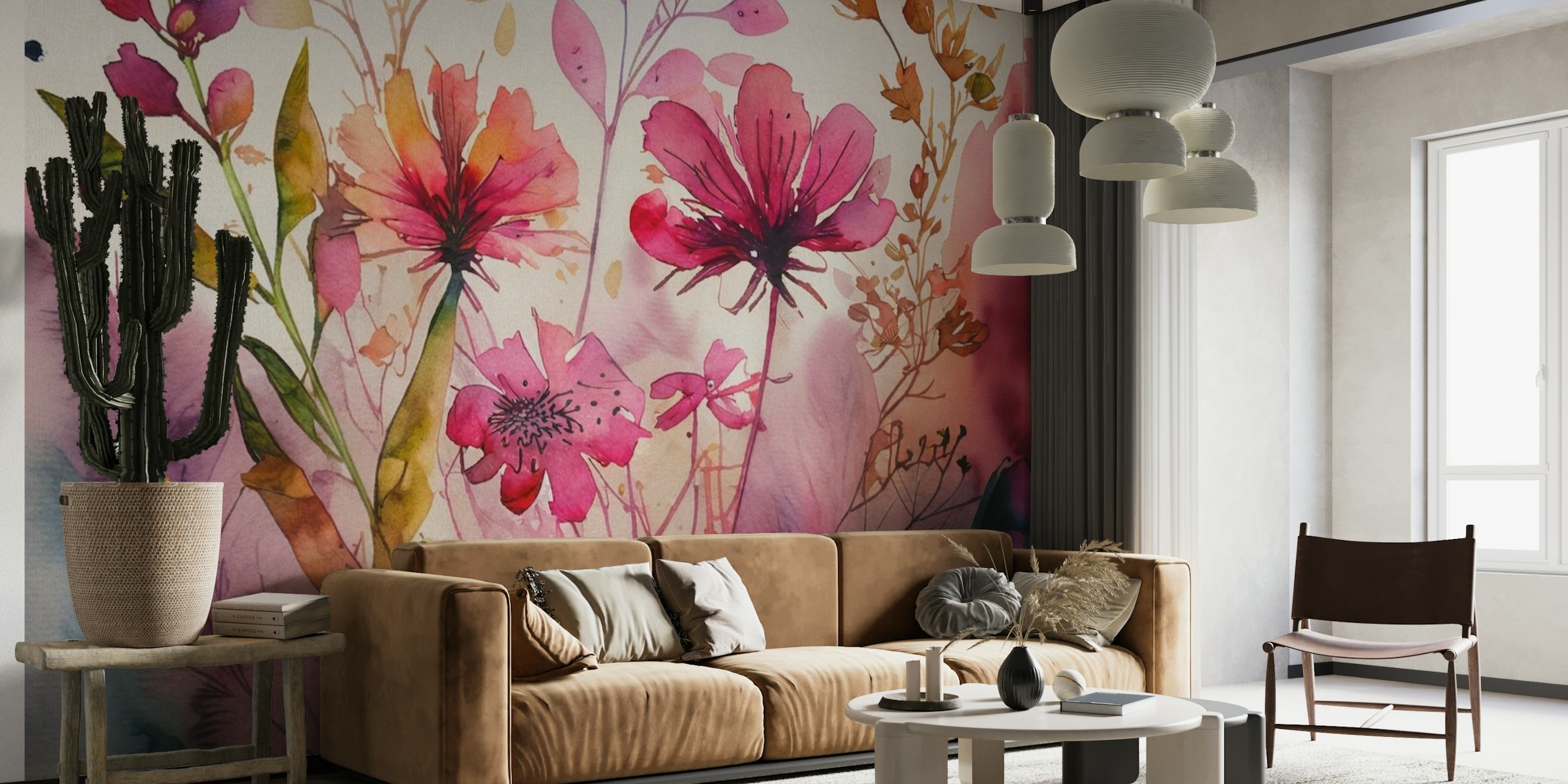 Floral abstract watercolor art papel de parede
