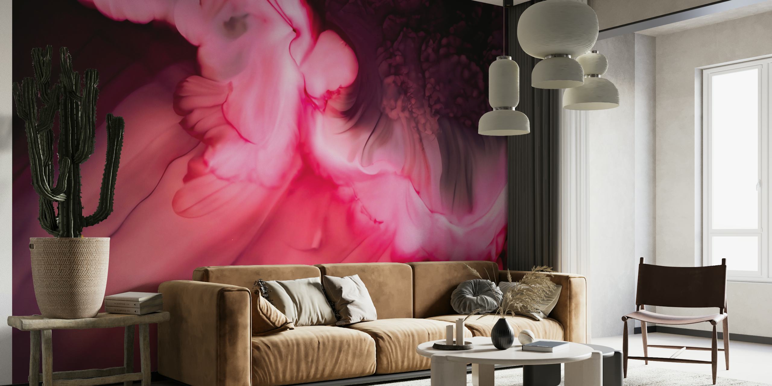 Carta da parati Pink ink abstract in un ambiente