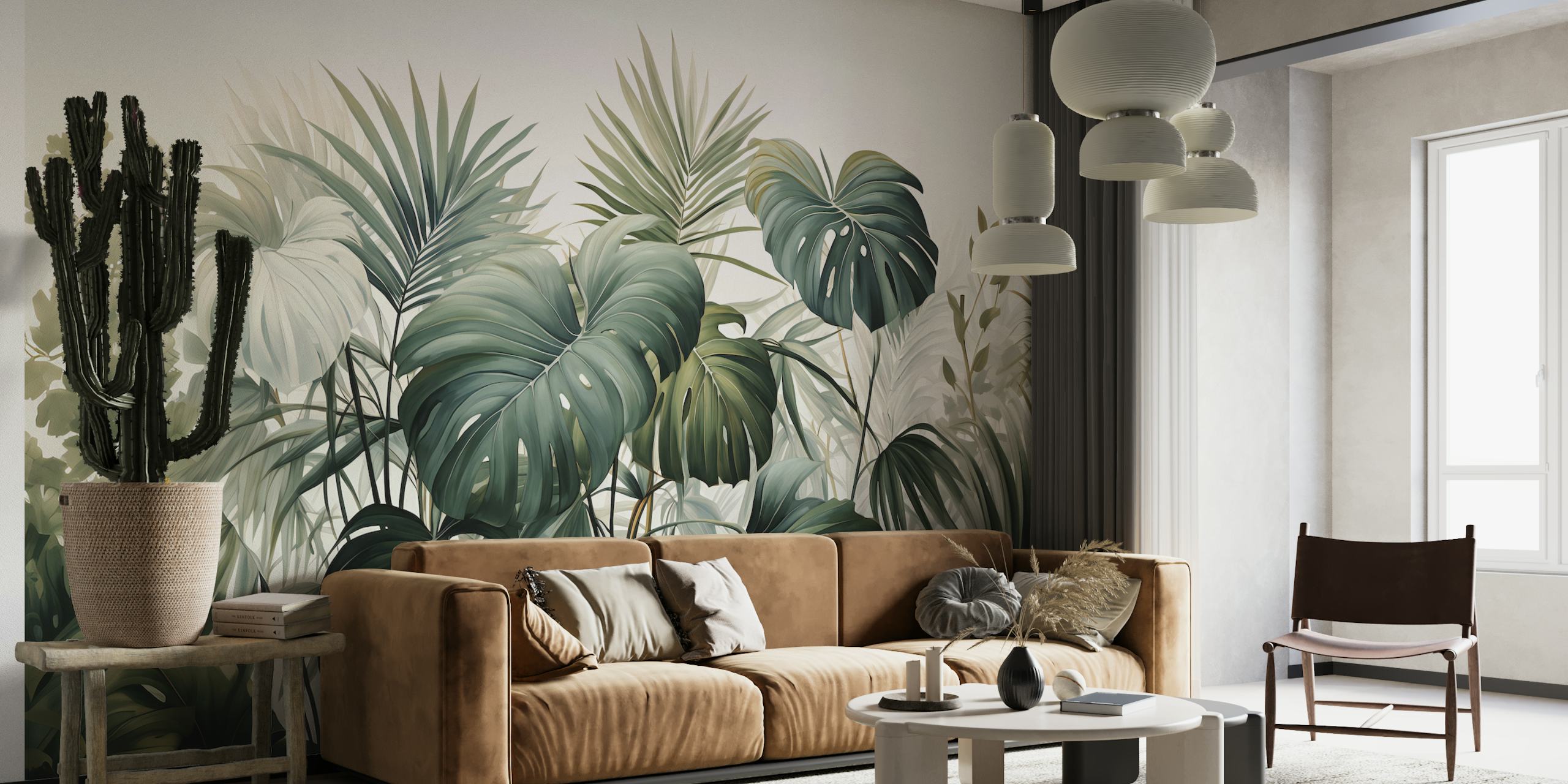 Tropical Tendril wallpaper featuring lush green leaves