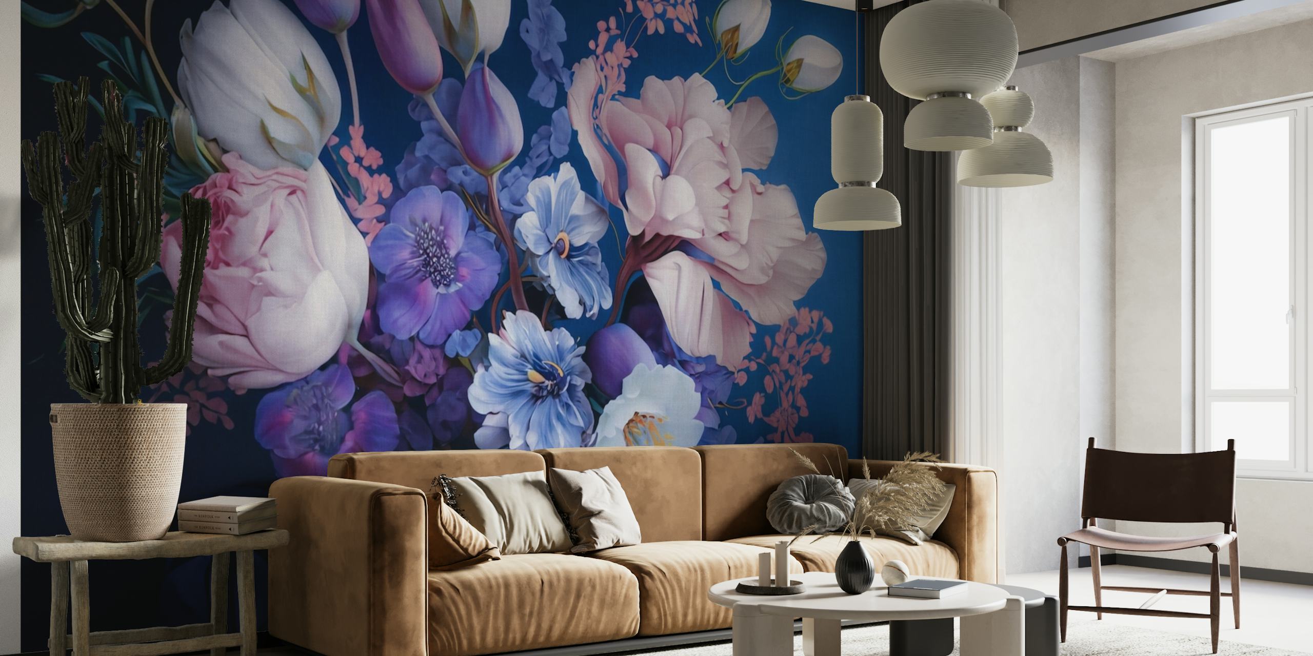 Huge blue florals wallpaper