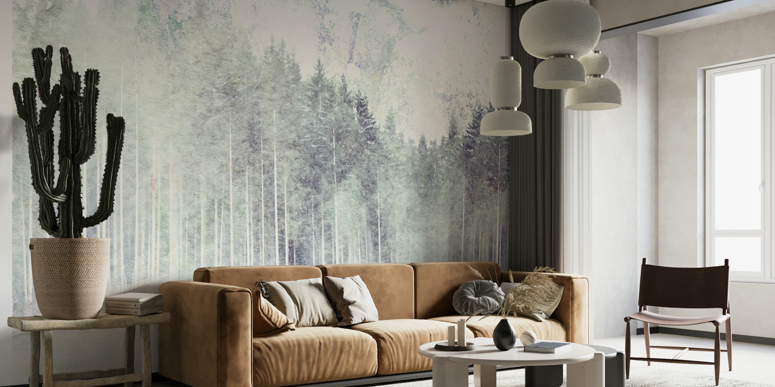 Asian Pine Forest Mist wallpaper in a room
