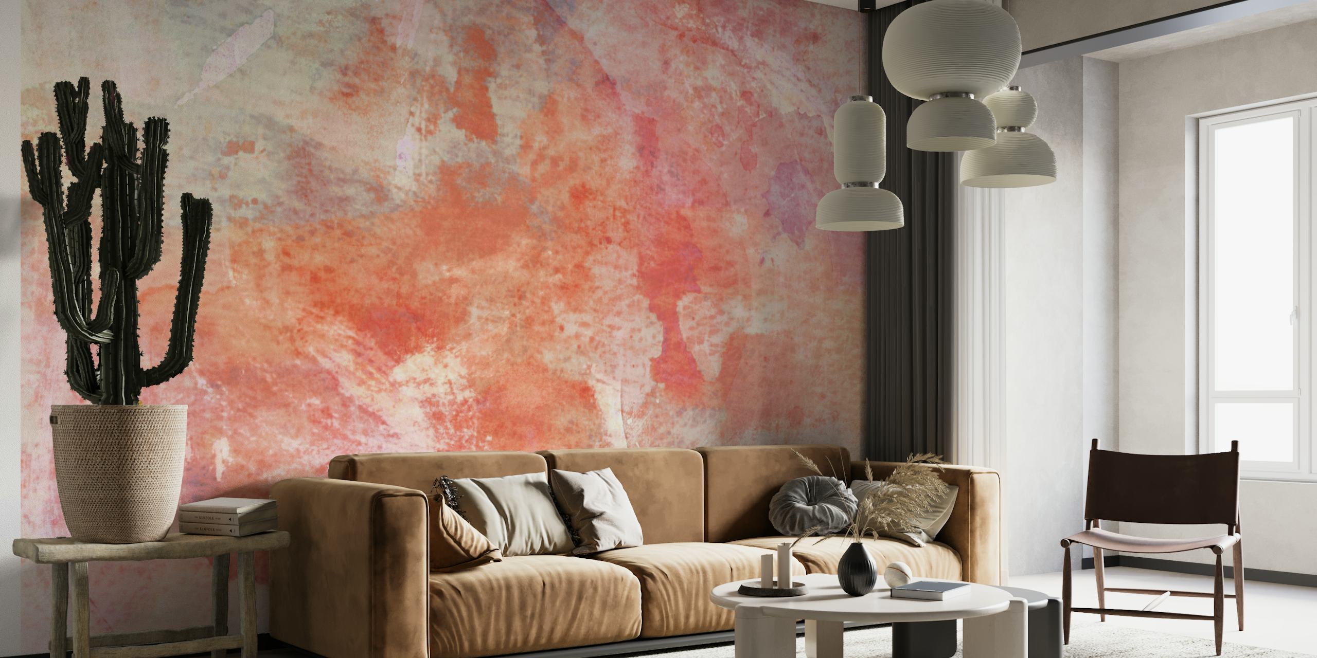 Abstract dream coral color wall mural with Japanese fabric texture