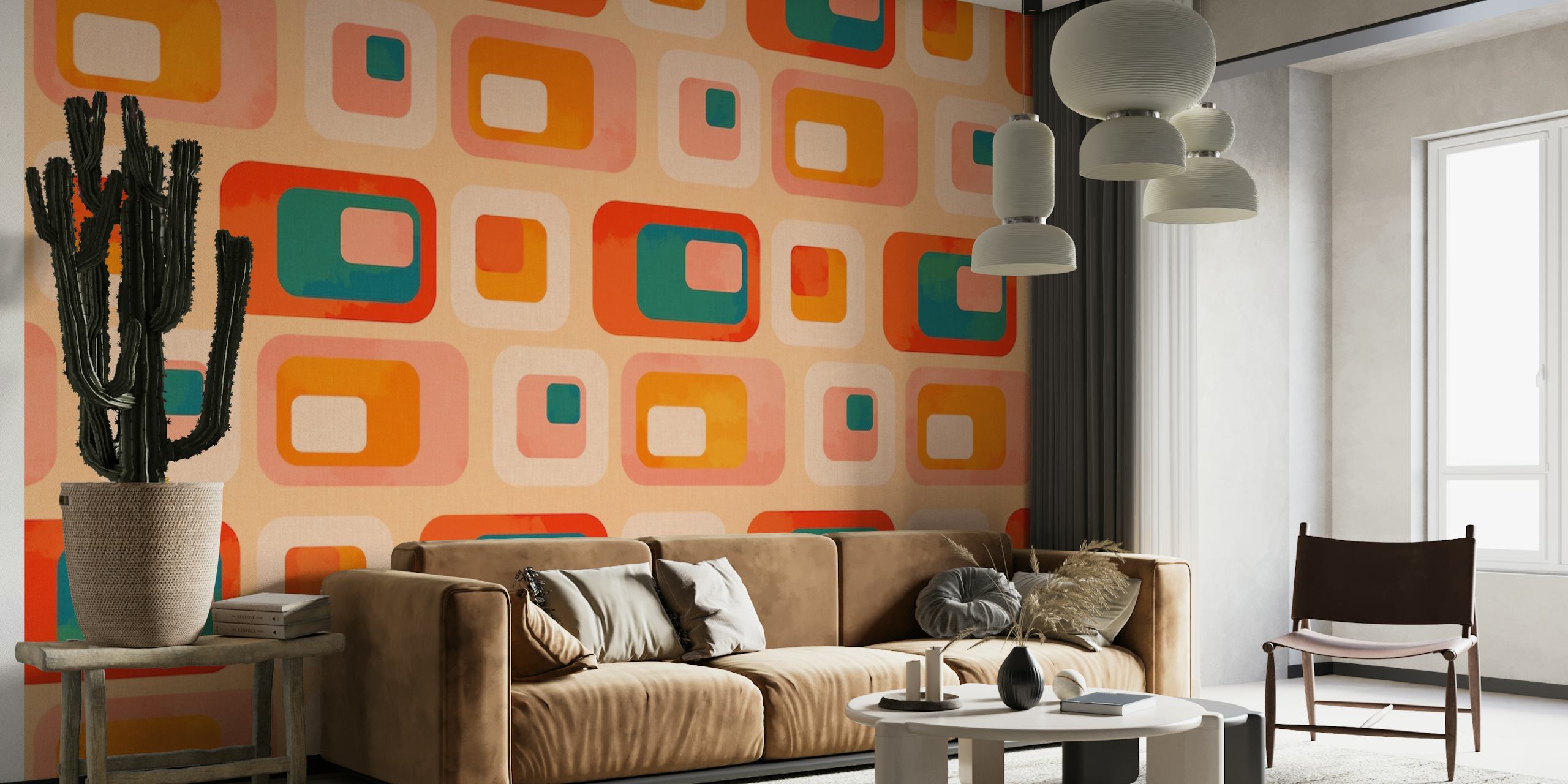 Mid century shapes rounded wallpaper