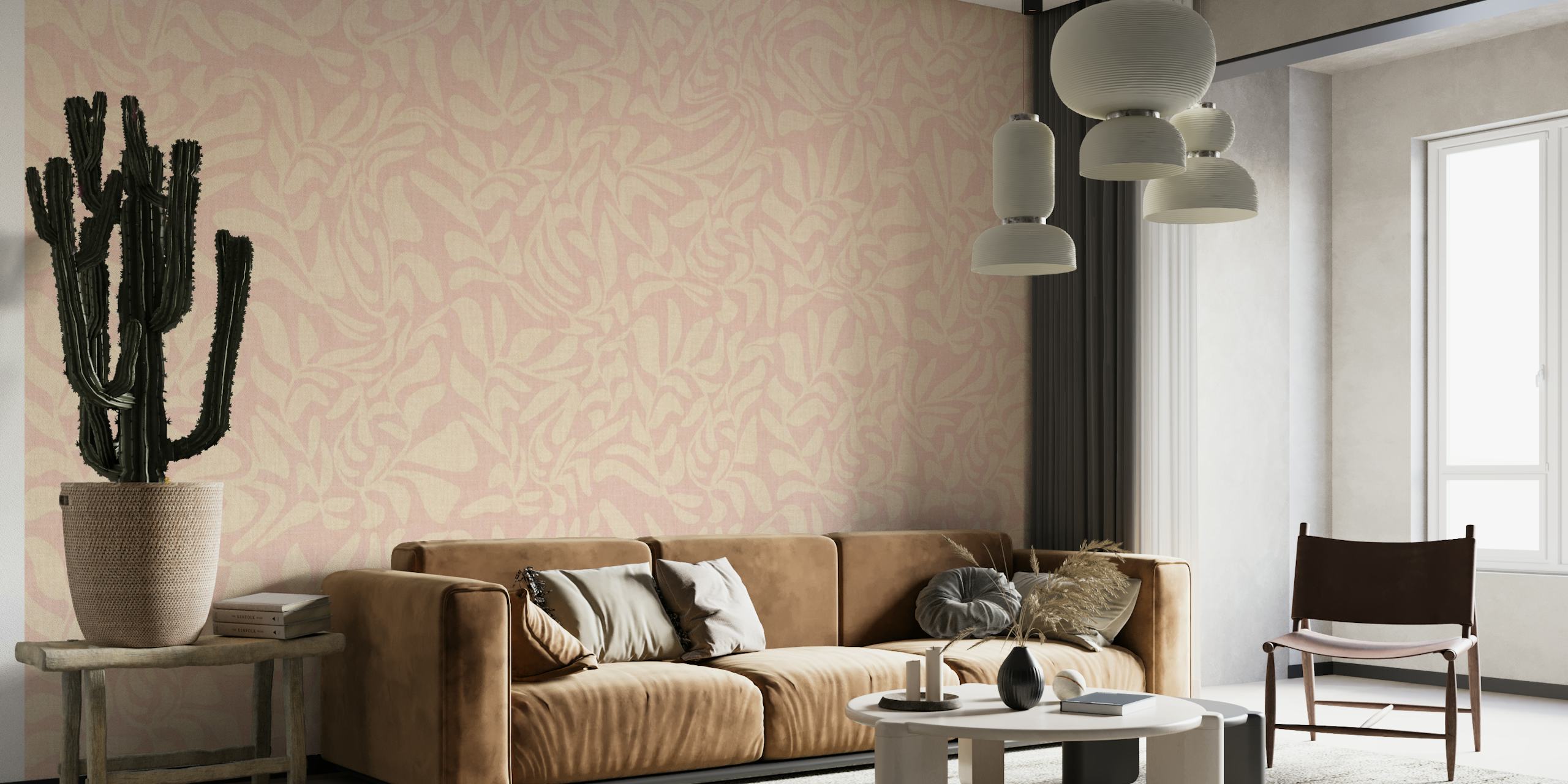 Leaves swirls in blush pink wallpaper