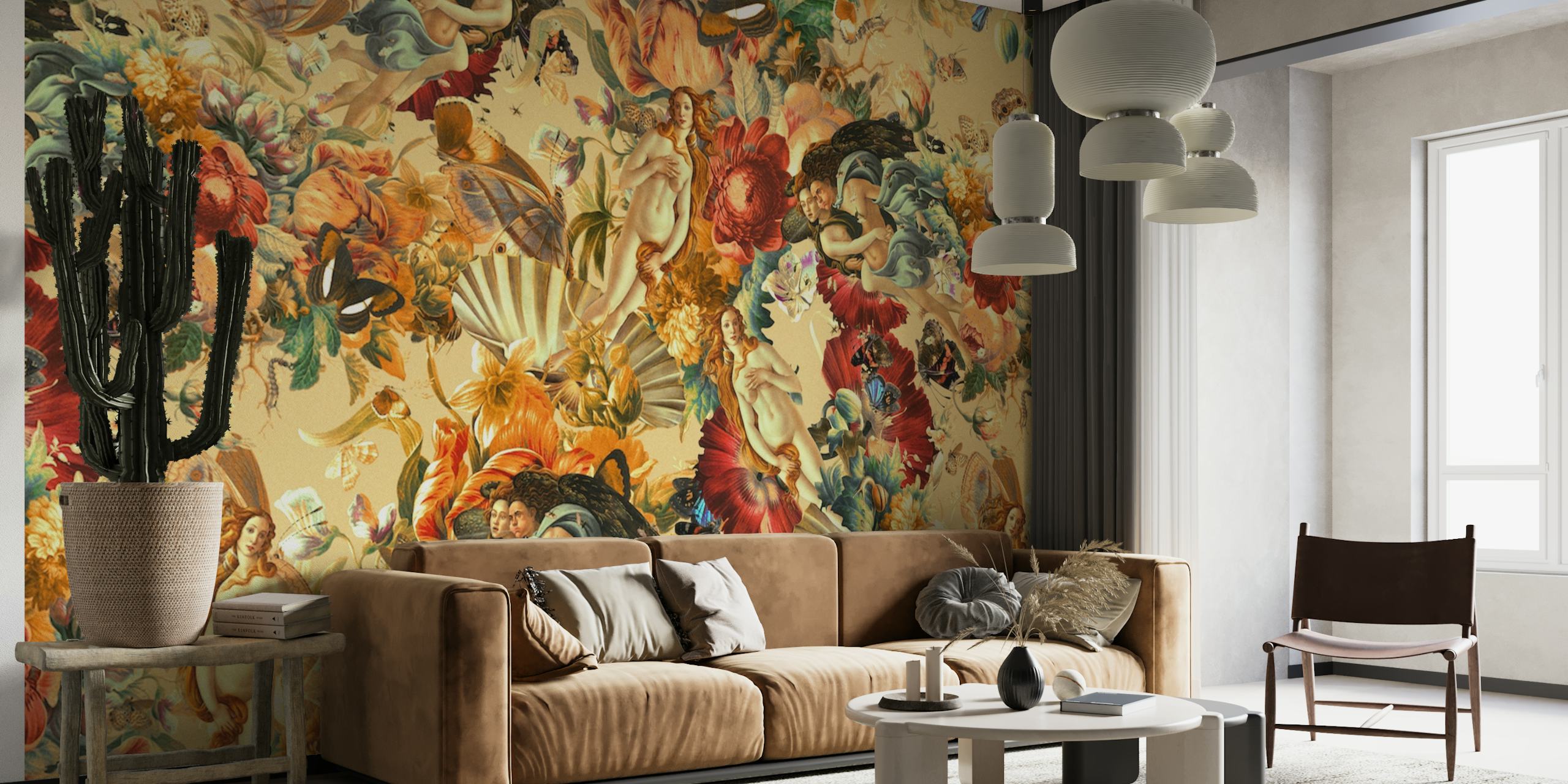 Venus and Floral Pattern wallpaper