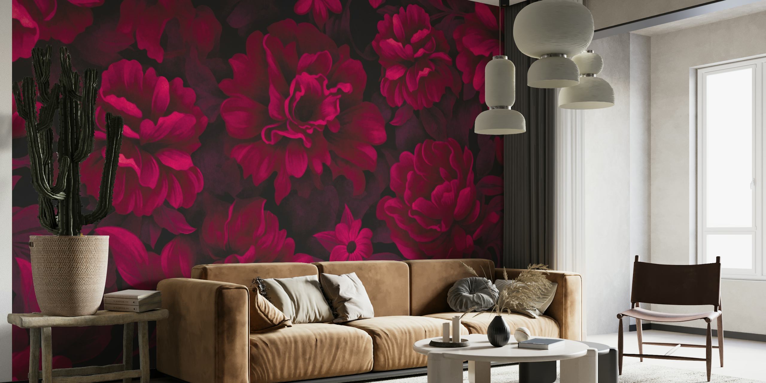 Velveteen Dark Moody Flowers Burgundy Red Wallpaper wallpaper
