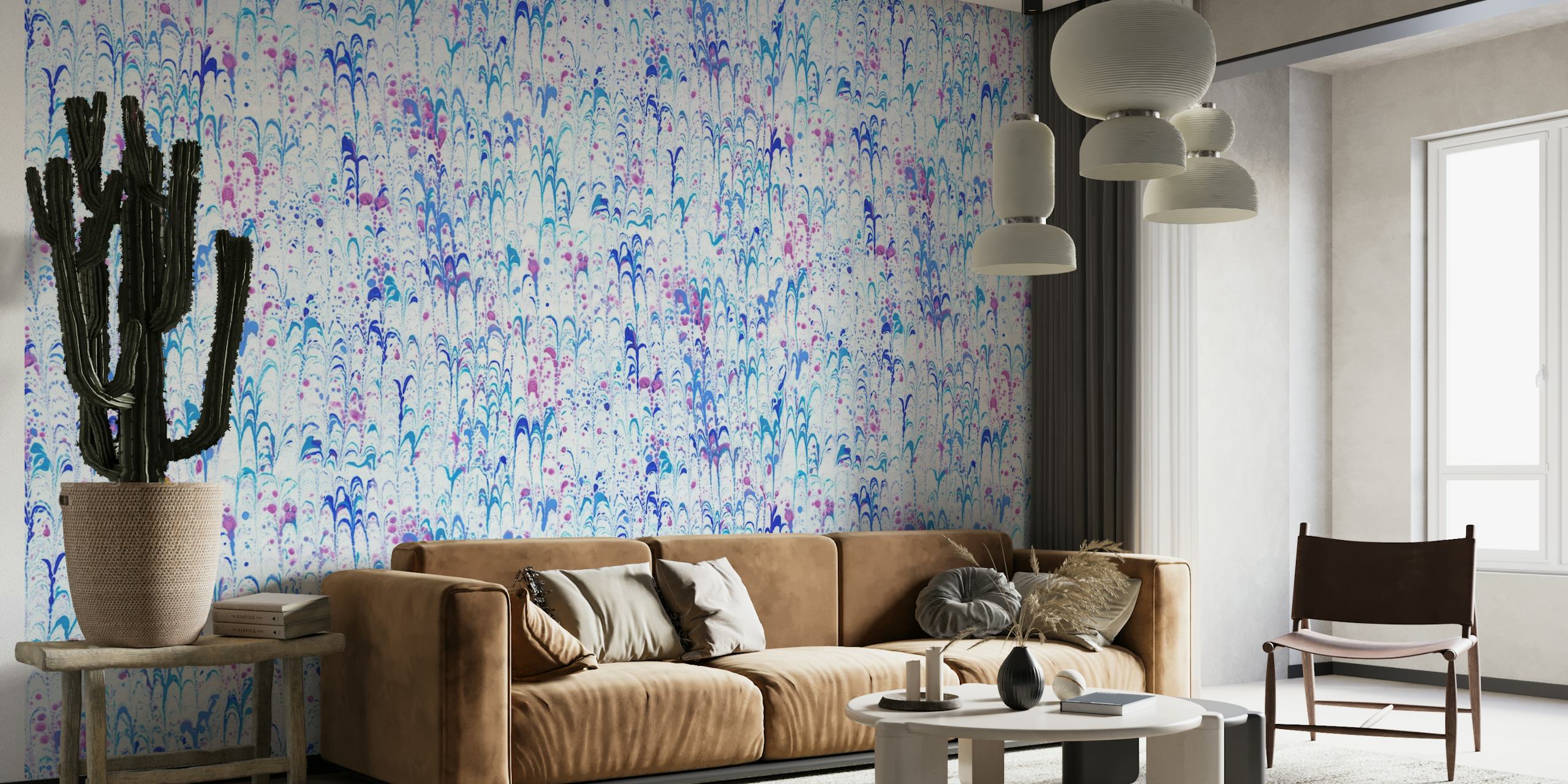 Soft pastel marbled paper art wall mural