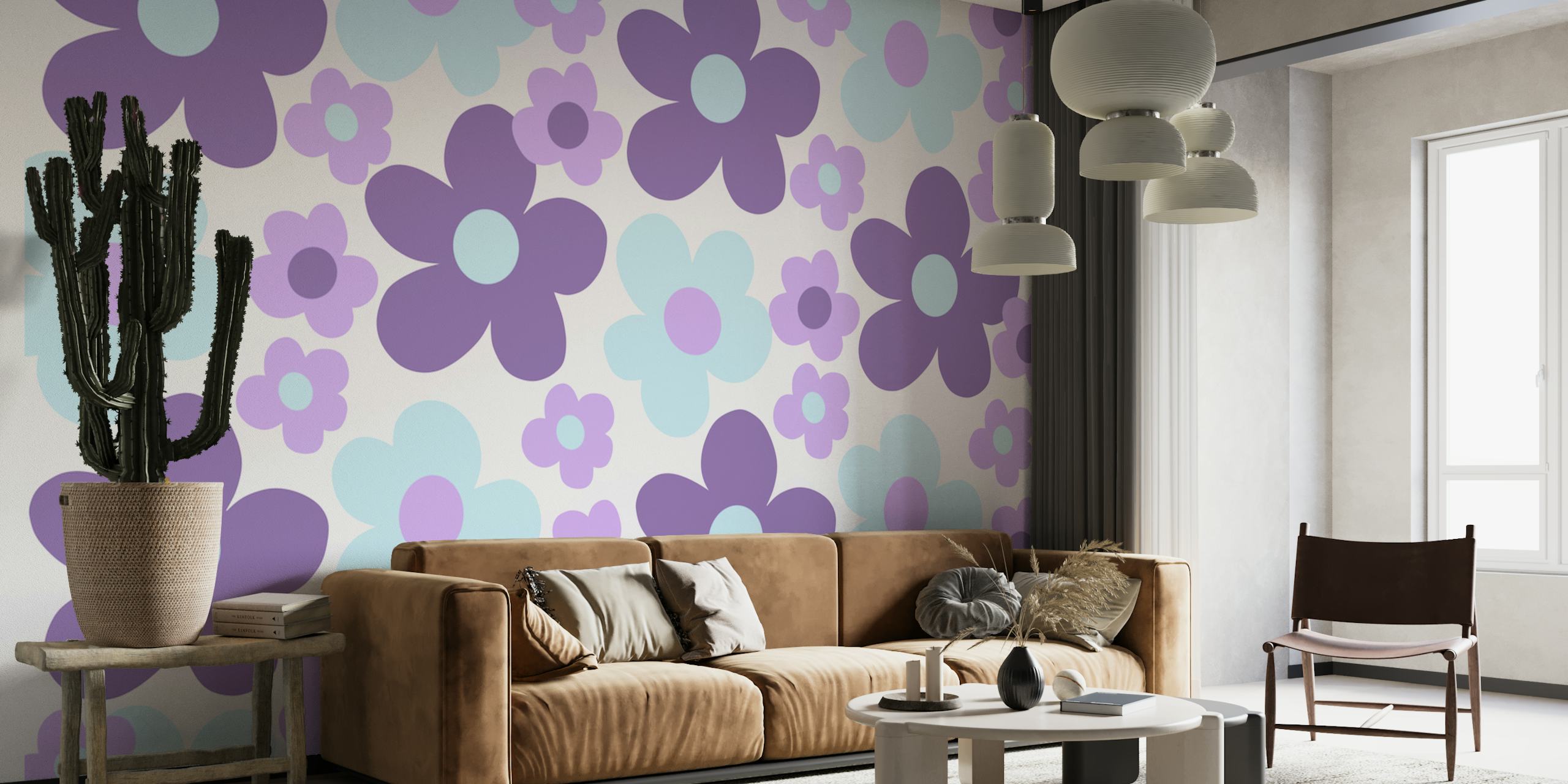 Ταπετσαρία Purple Lavender Blue Daisies σε ένα δωμάτιο