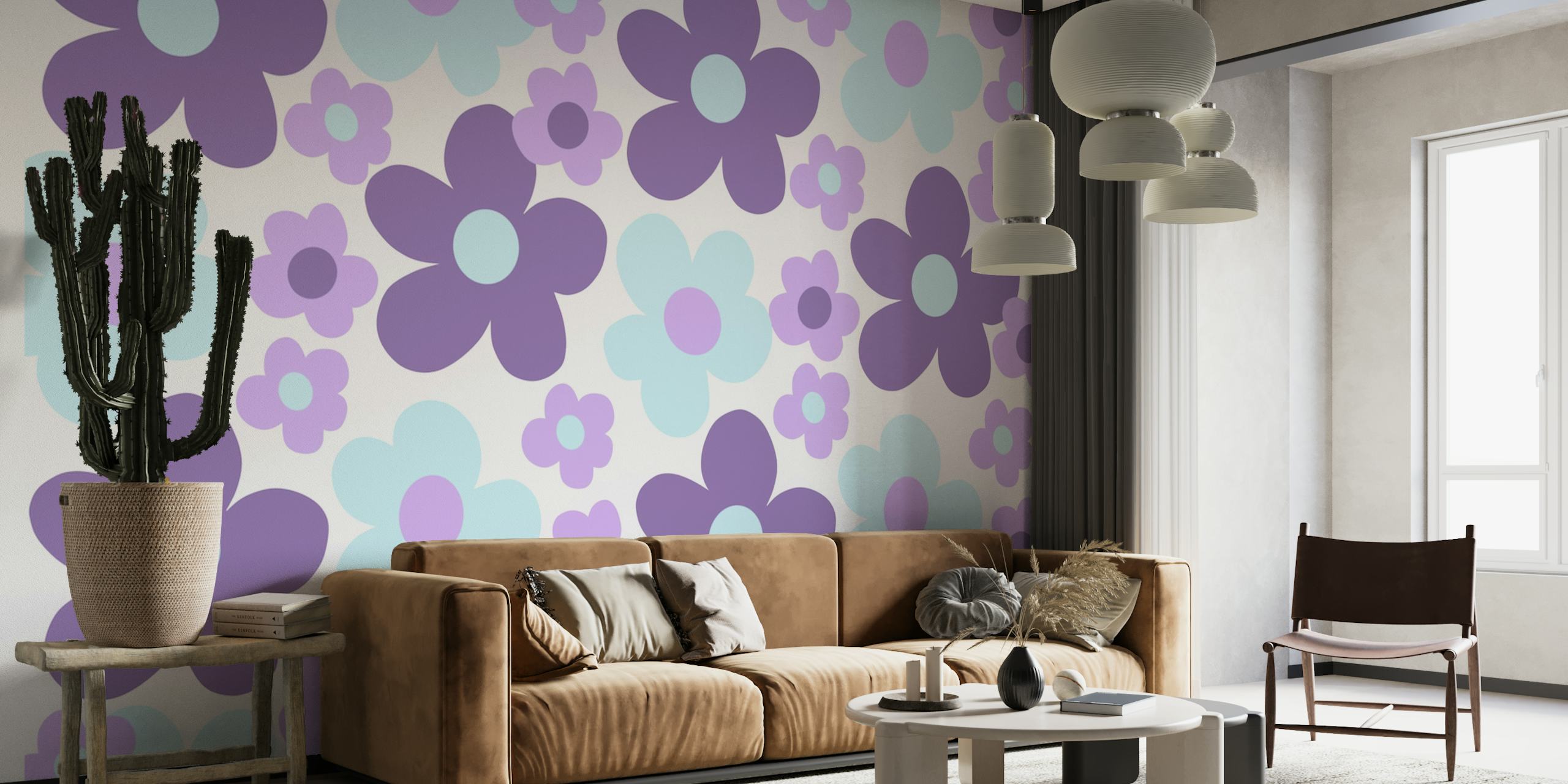 Purple Lavender Blue Daisies Retro Dream 1 wallpaper