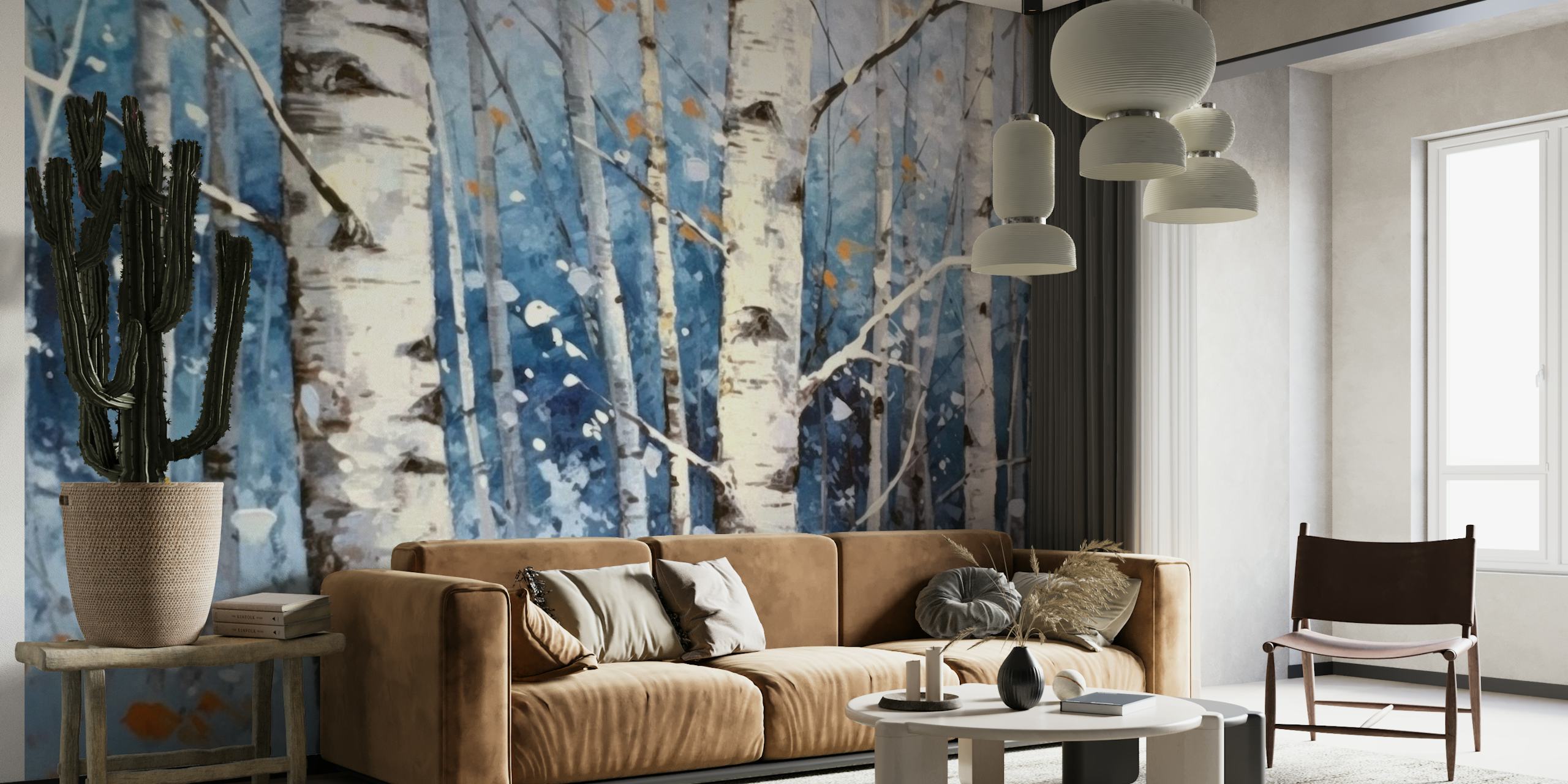 Snowy birch forest wallpaper