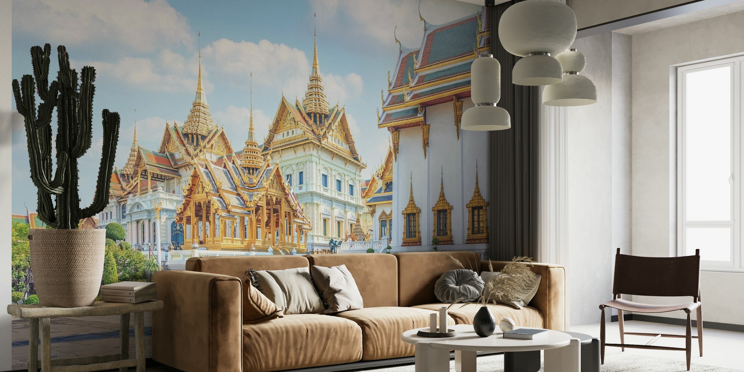 Wall mural of a grand palace with golden spires and ornate detailing under a clear blue sky.