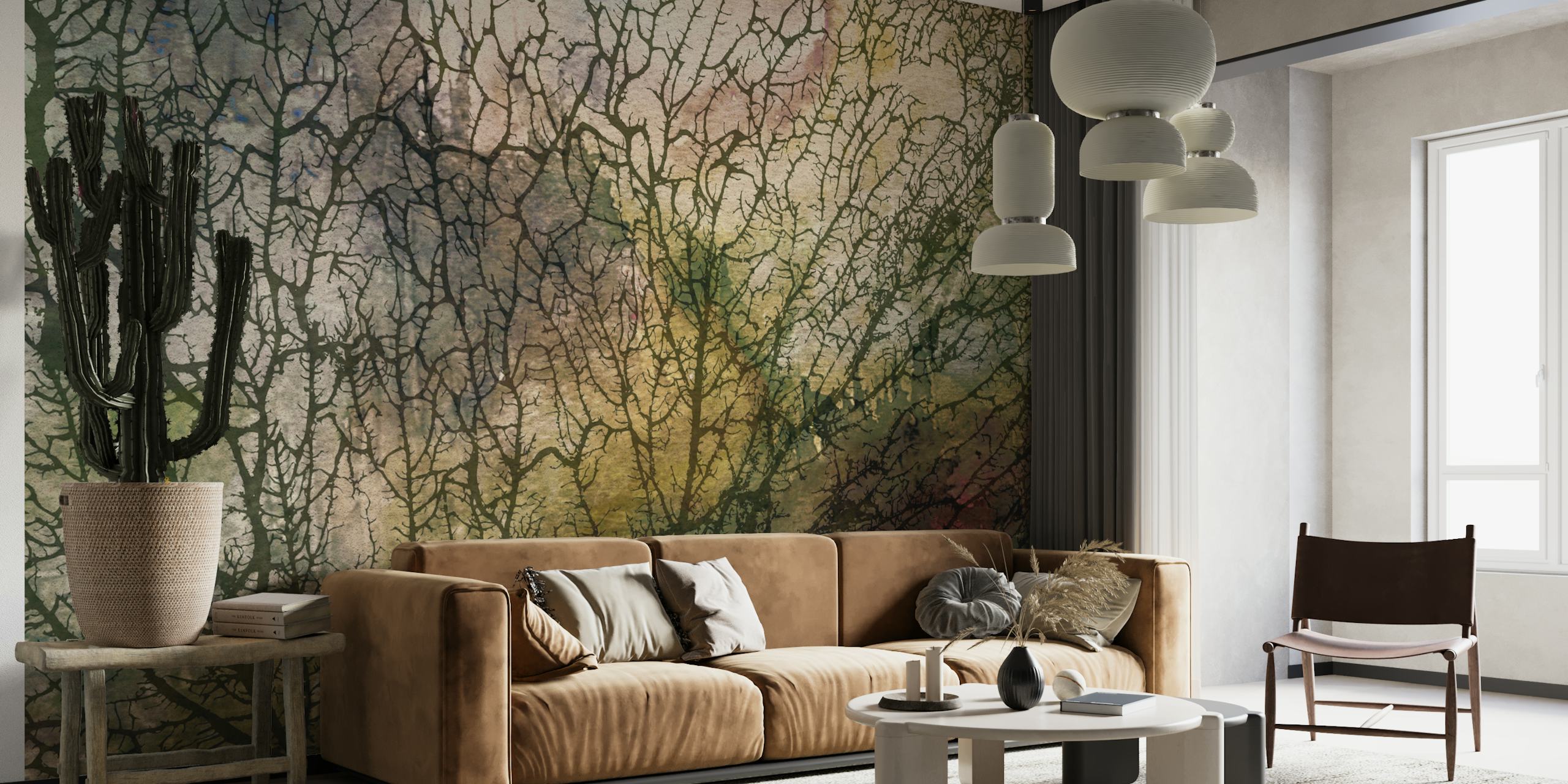 Earthy Japandi Moss wallpaper in a room