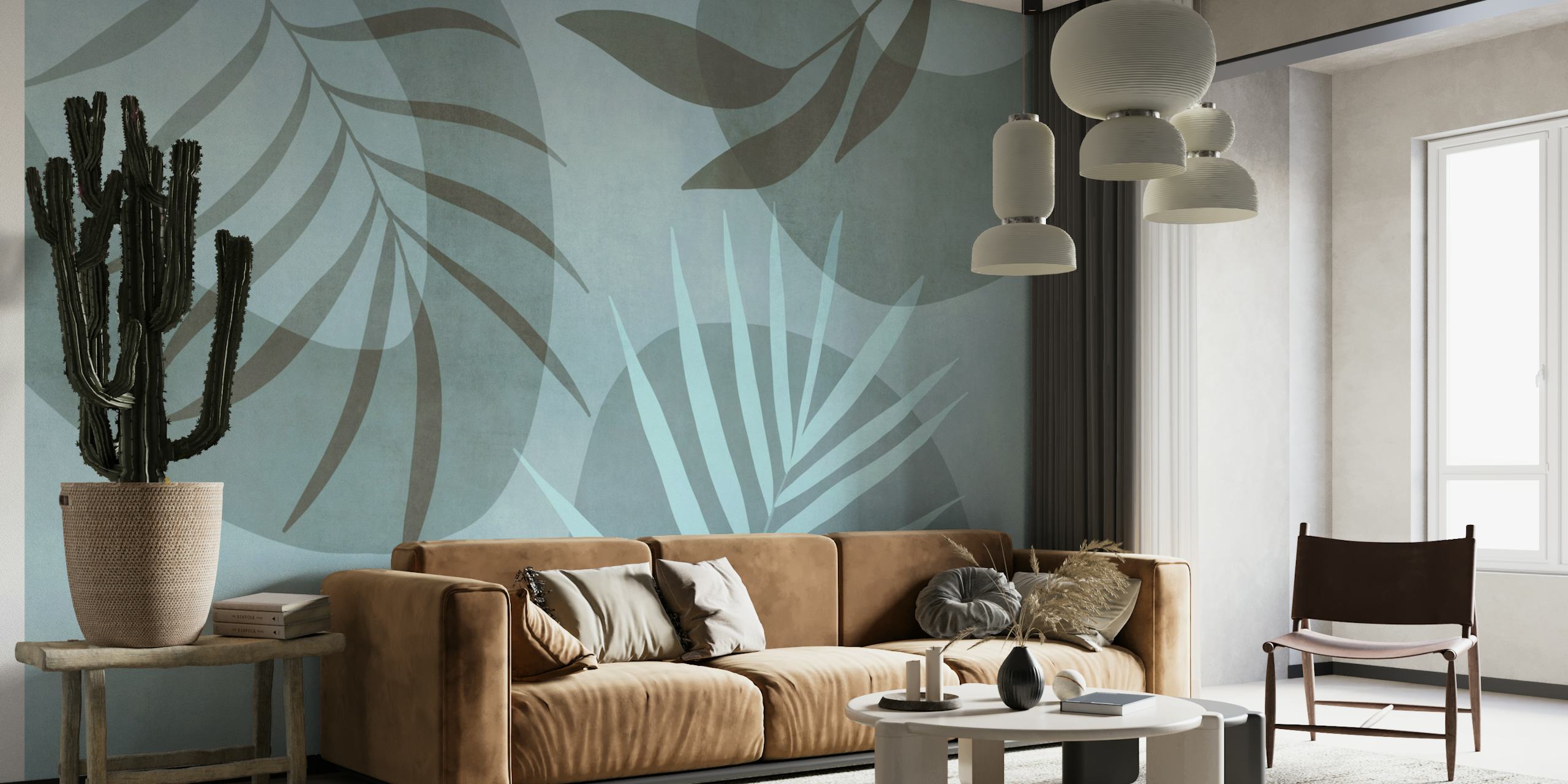 Palm Leaf Serenade Teal Mint wallpaper