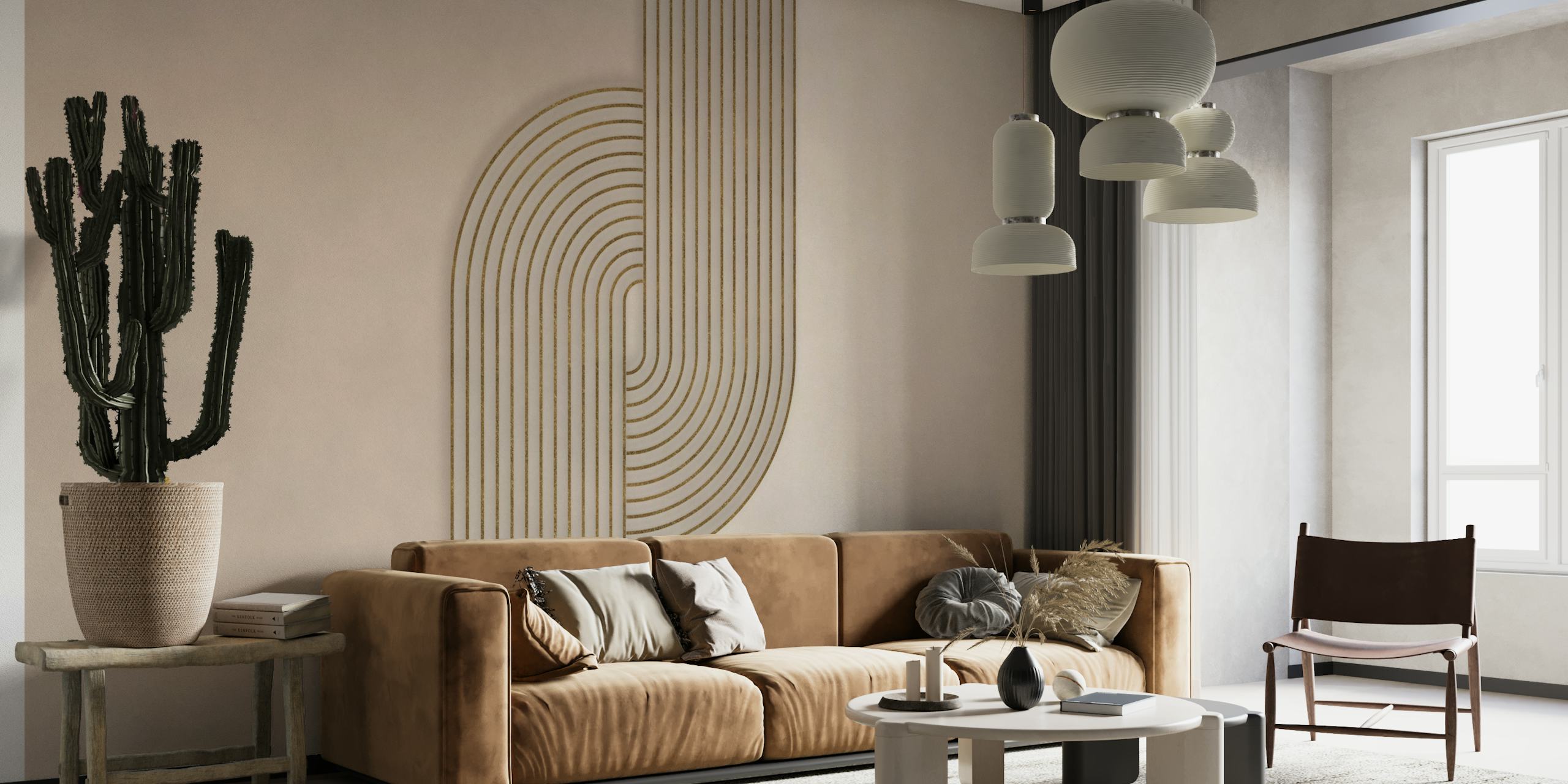 Bauhaus Twist Mid Century Modern Art Beige wallpaper