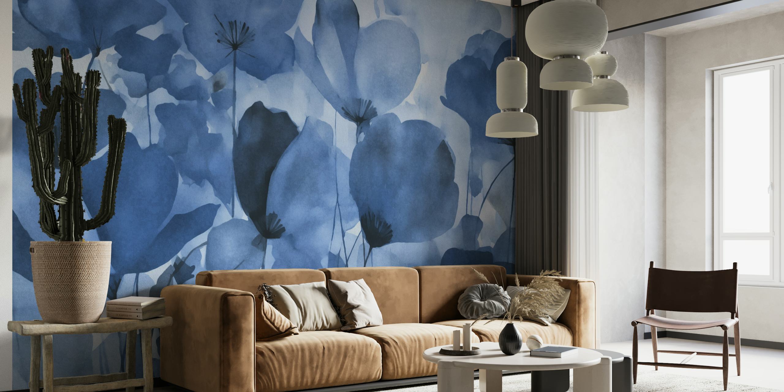 Minimalistic Meadow Abstract Florals Blue papel de parede