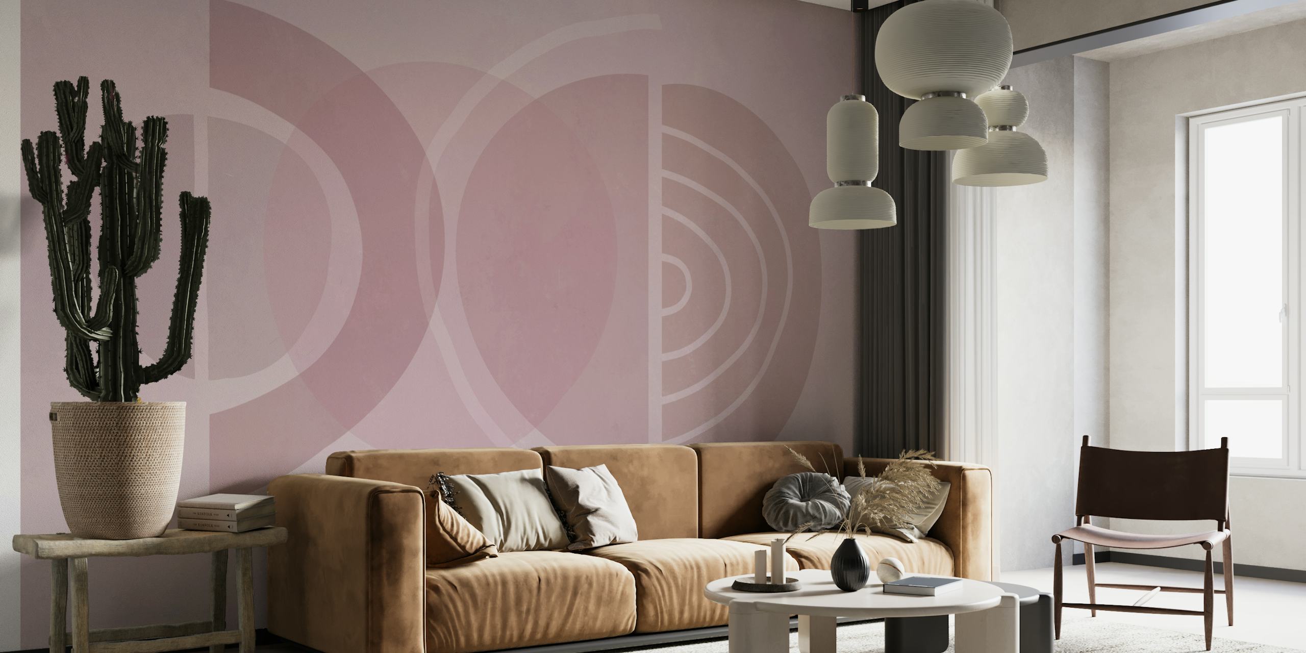 Mid Century Eclectic Calm Vibes In Dusty Pink Shapes papel pintado