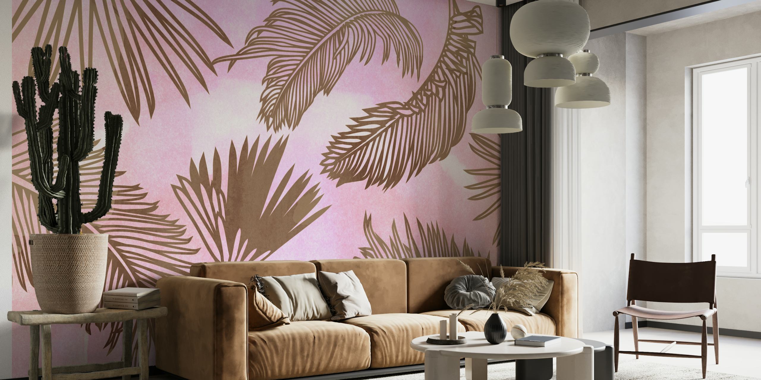 pastel-colored jungle-themed wall mural with watercolor effect