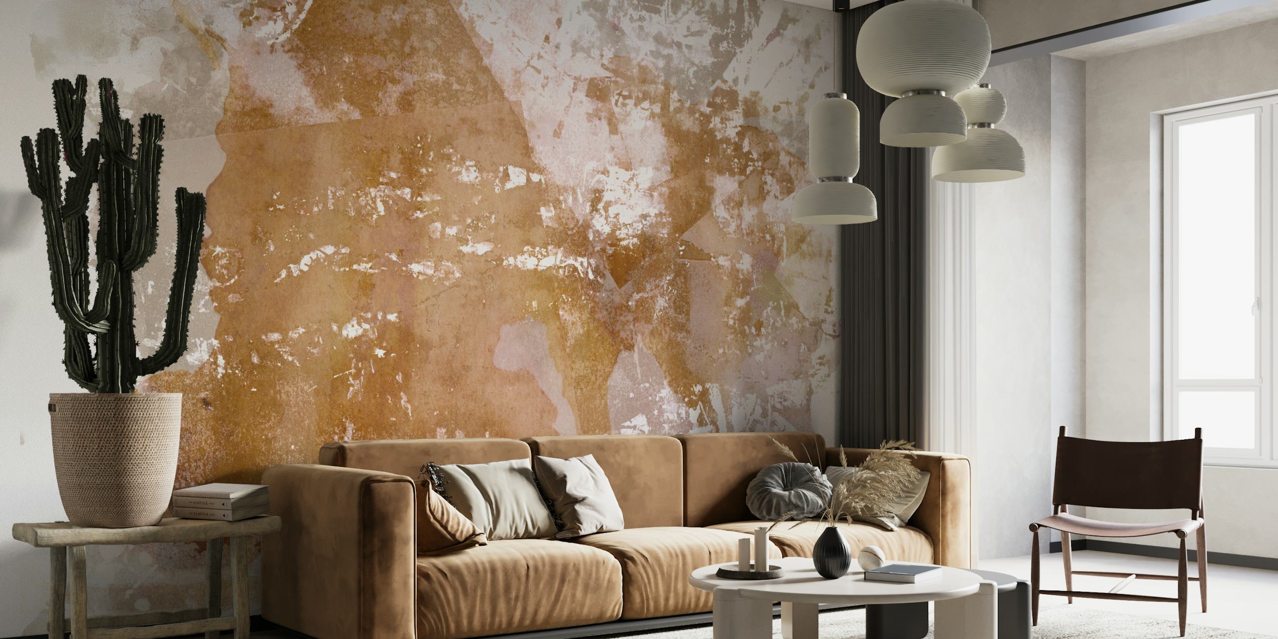 Murale murale inspirée de la Terre japonaise avec des tons sereins et terreux et un motif texturé