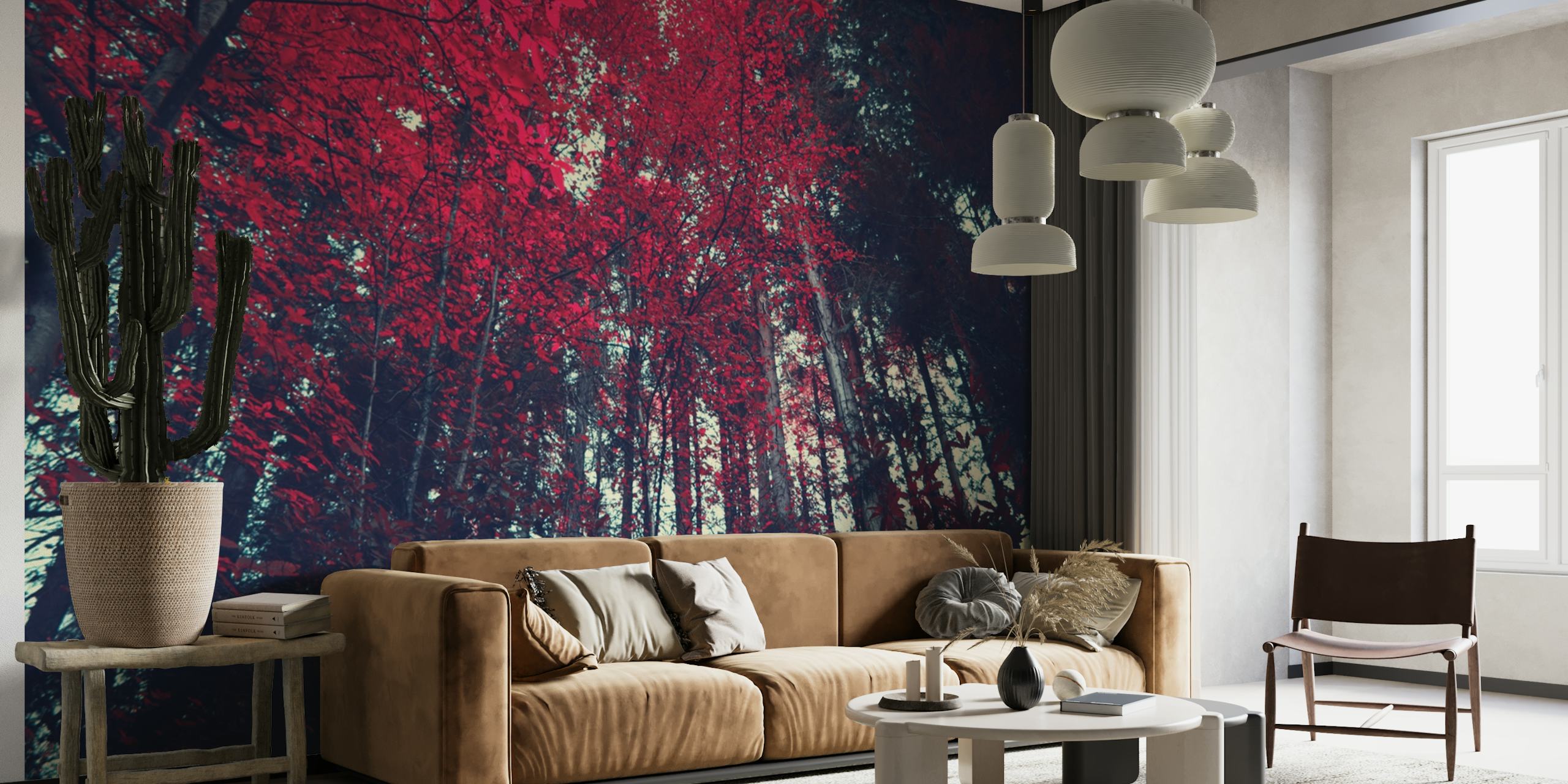 Forest Red Autumn Trees papel pintado