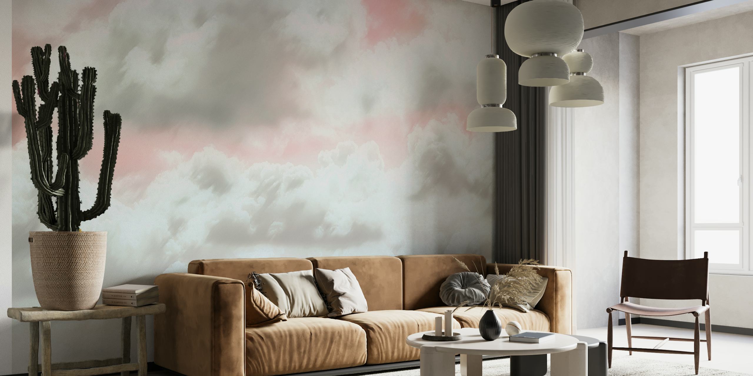 Soft peach clouds against a pale background wallpaper